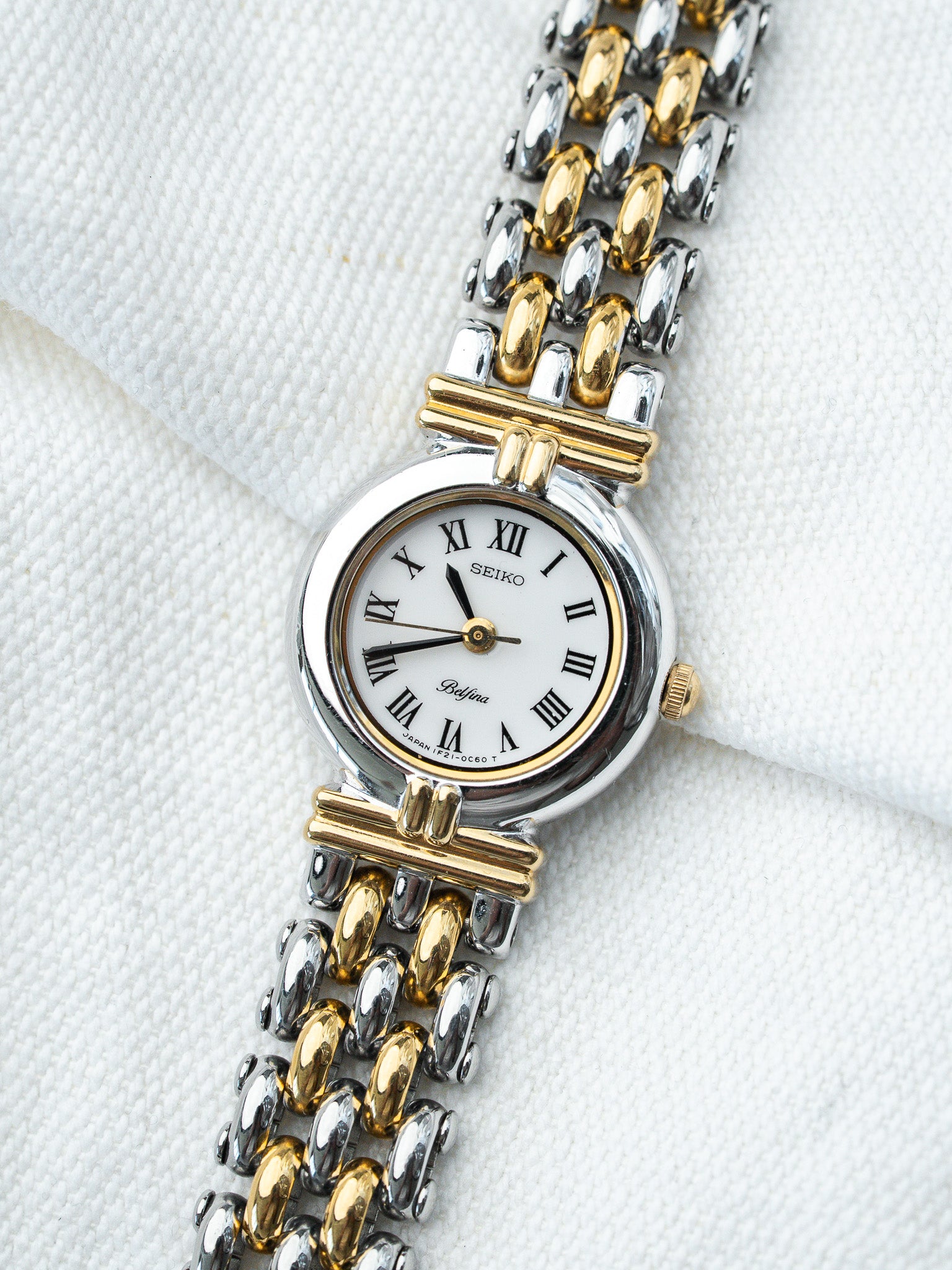 Montre Seiko Belfina Vintage - Maille Acier Or Cornes Centrales (1989) - Atelier Victor