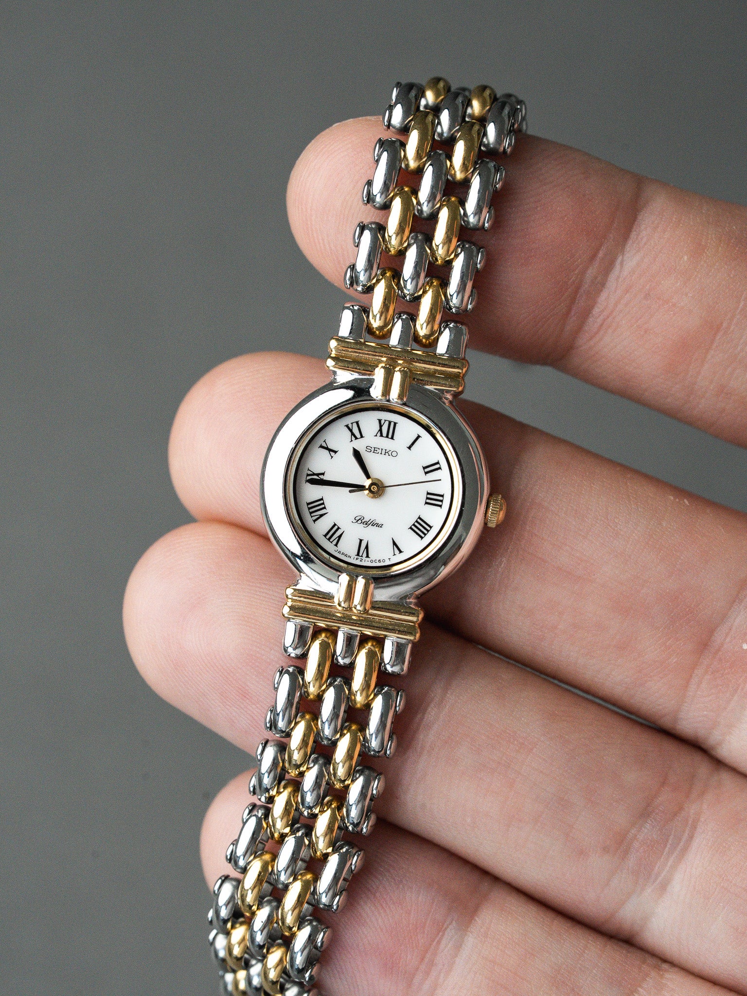 Montre Seiko Belfina Vintage - Maille Acier Or Cornes Centrales (1989) - Atelier Victor