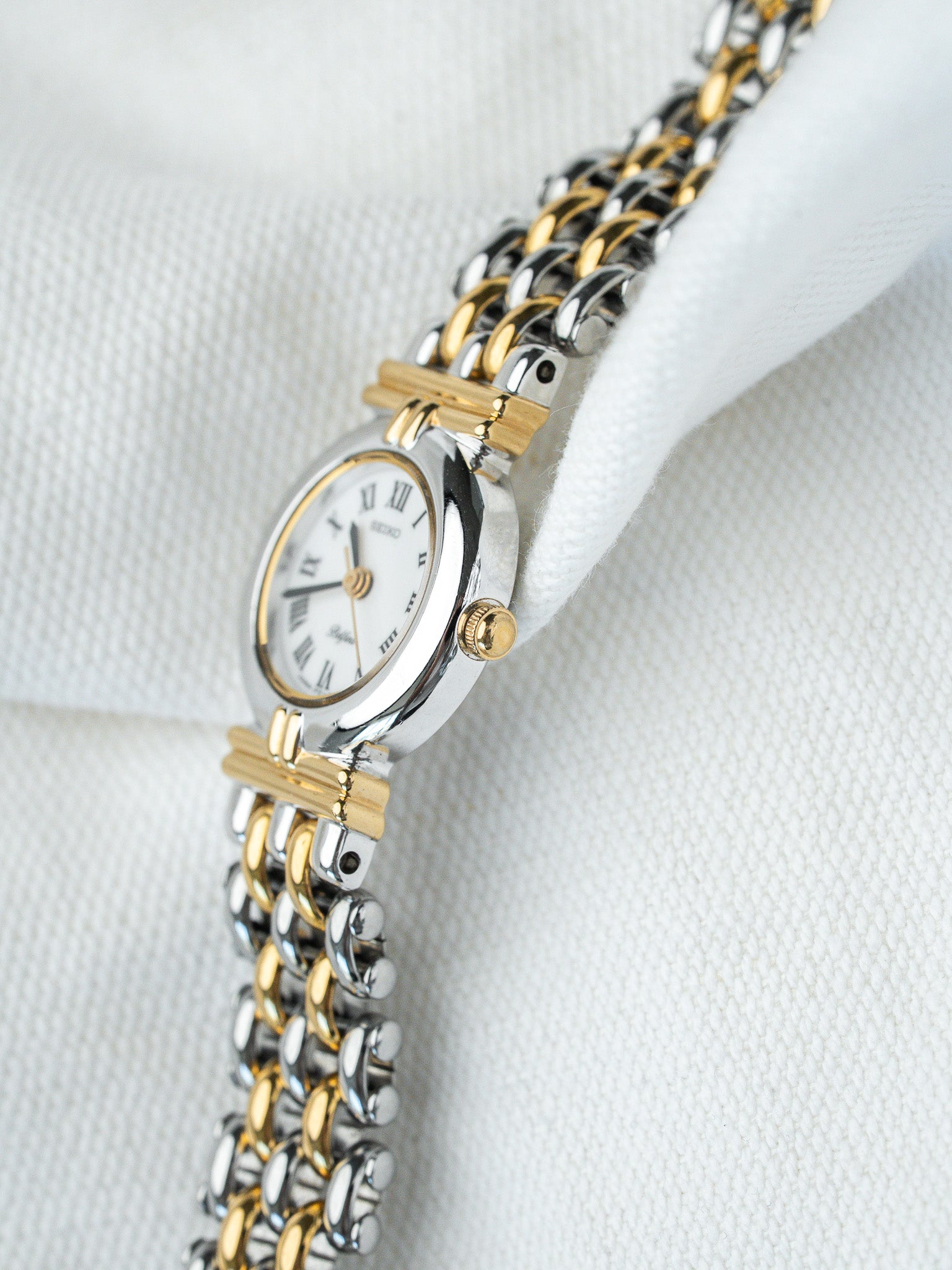 Montre Seiko Belfina Vintage - Maille Acier Or Cornes Centrales (1989) - Atelier Victor