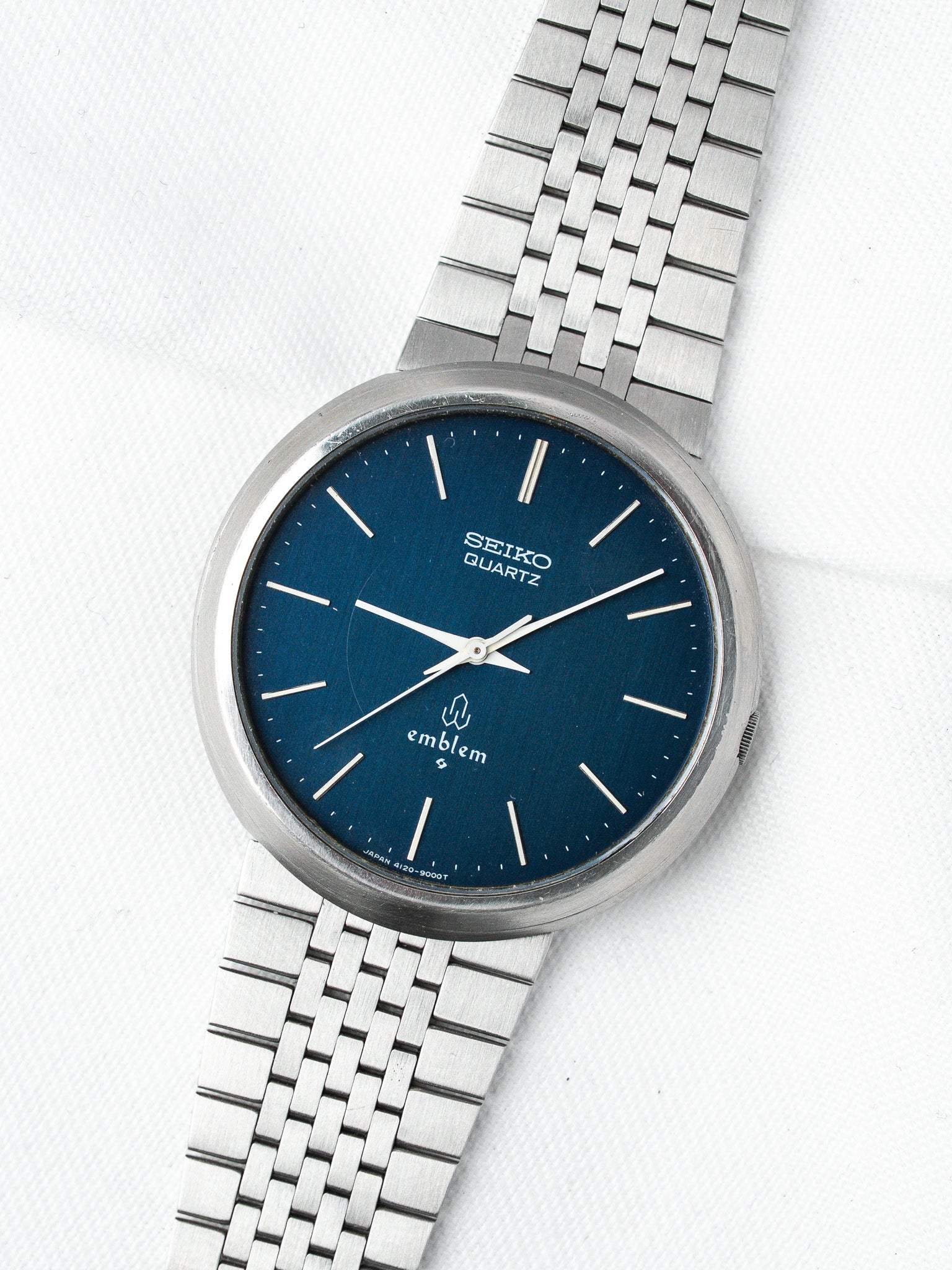 Reloj Seiko Emblem Vintage Acero — Esfera Azul Ultra-Plana (1976)