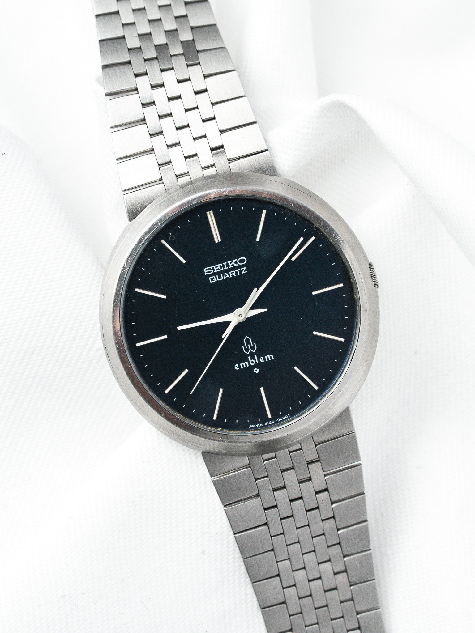 Reloj Seiko Emblem Vintage Acero — Esfera Azul Ultra-Plana (1976)