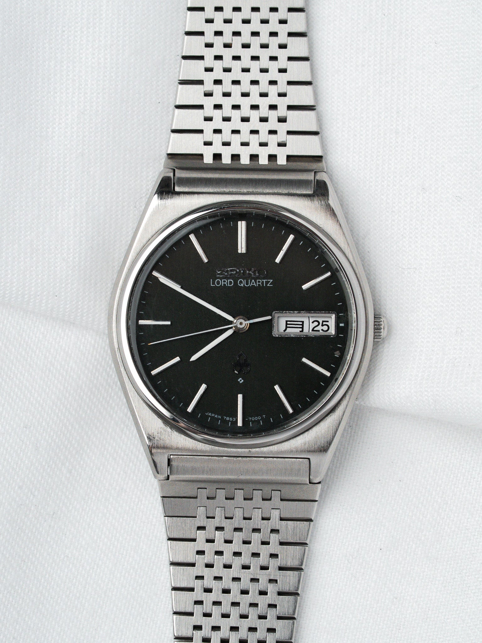 Orologio Seiko Lord Quartz 7853 — Quadrante Nero Giorno-Data Kanji (1978)