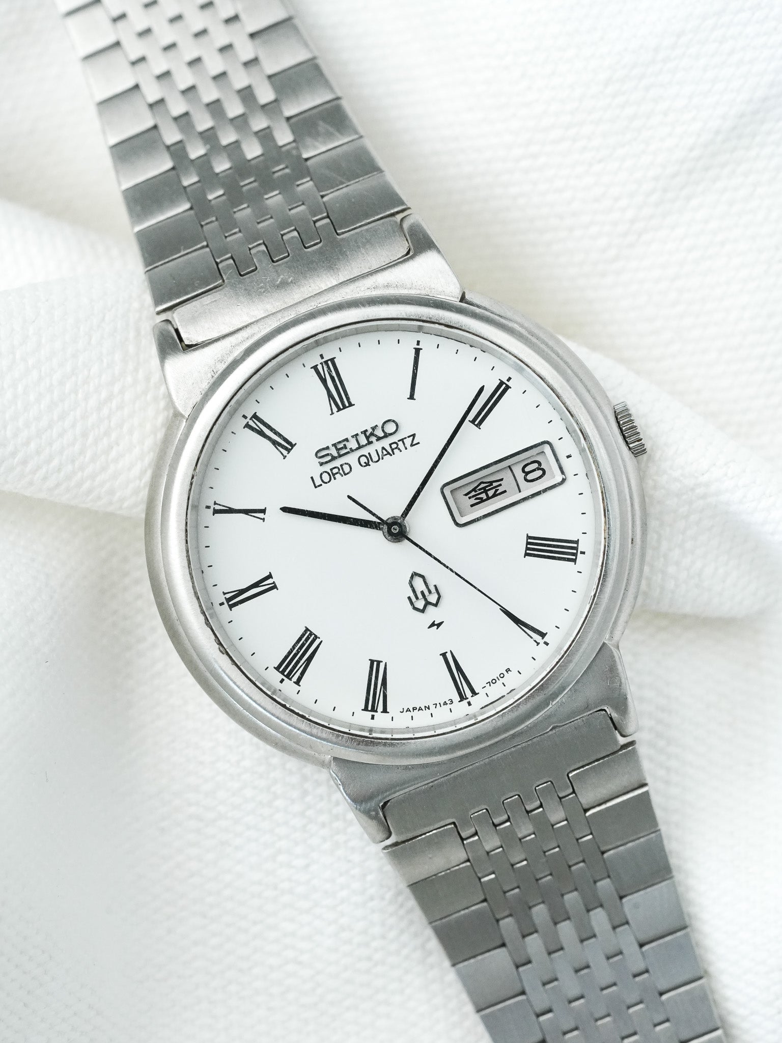 Montre Seiko Lord Quartz Vintage - Daydate Kanji Acier Romain (1979) - Atelier Victor