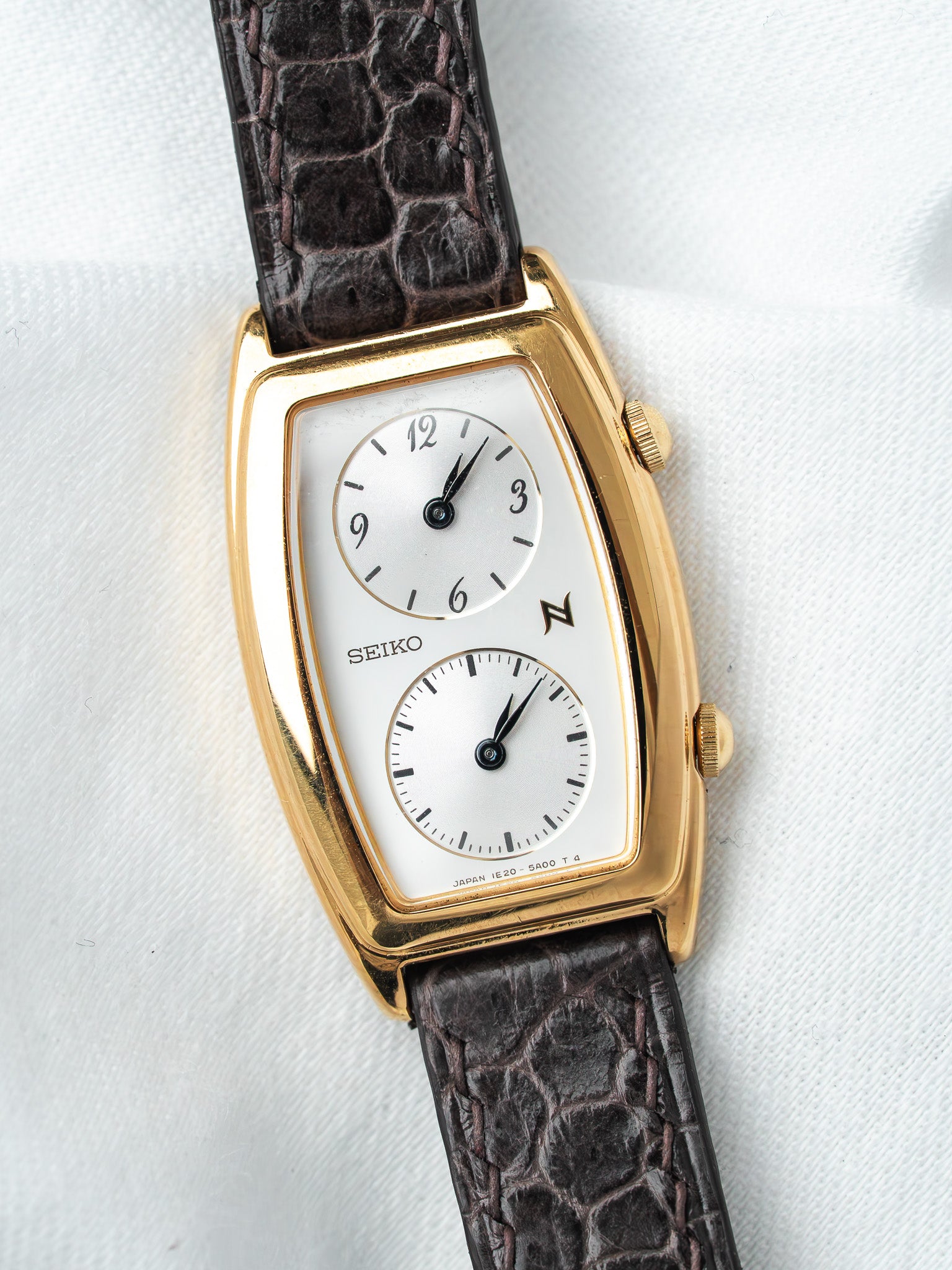Montre Seiko Noie Dual Time 1E20-3A00 Plaqué Or — Tonneau (1995)