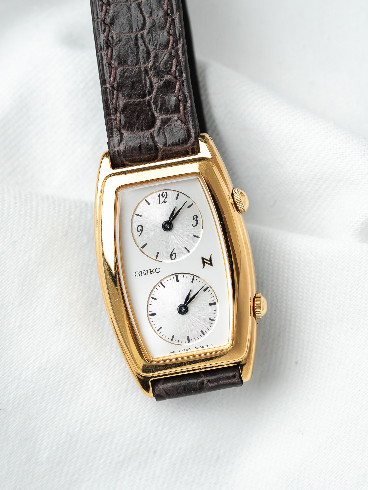 Montre Seiko Noie Dual Time 1E20-3A00 Plaqué Or — Tonneau (1995)