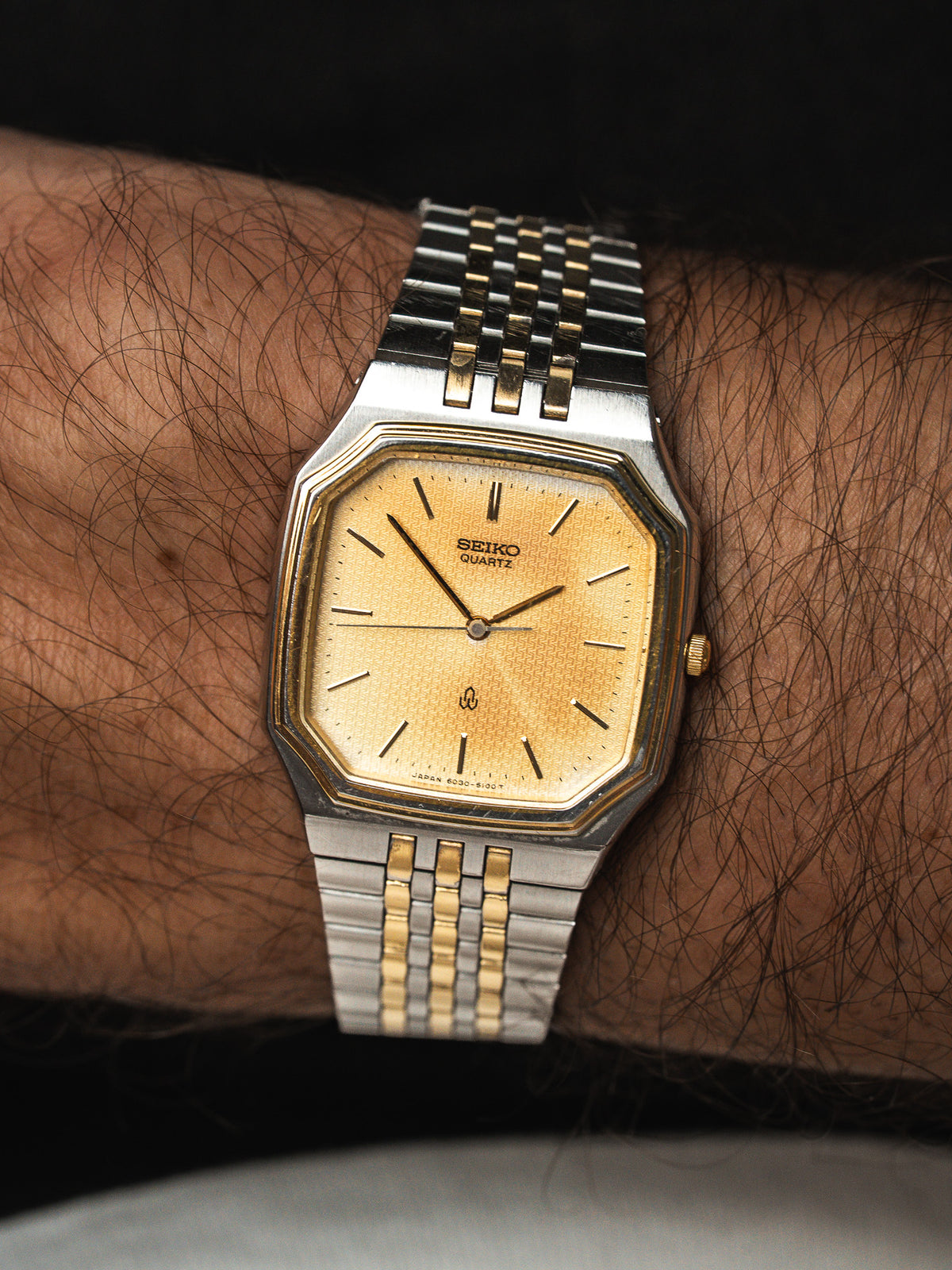 Seiko Watch Octagonal Bicolor — Golden Checkered Dial (1988)