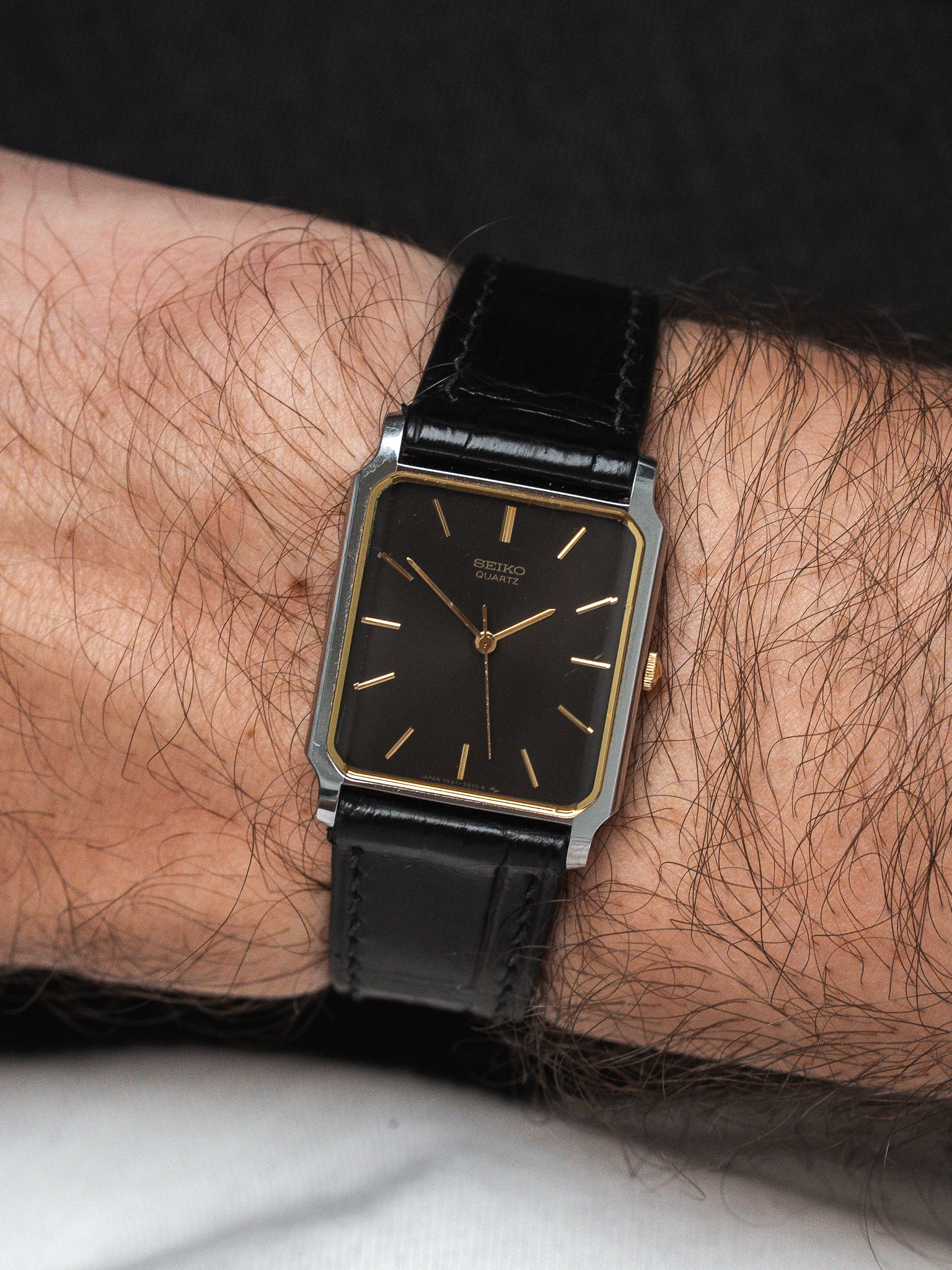 Orologio Seiko Tank 7431-5380 — Quadrante Nero Vetro Sfaccettato (1985)