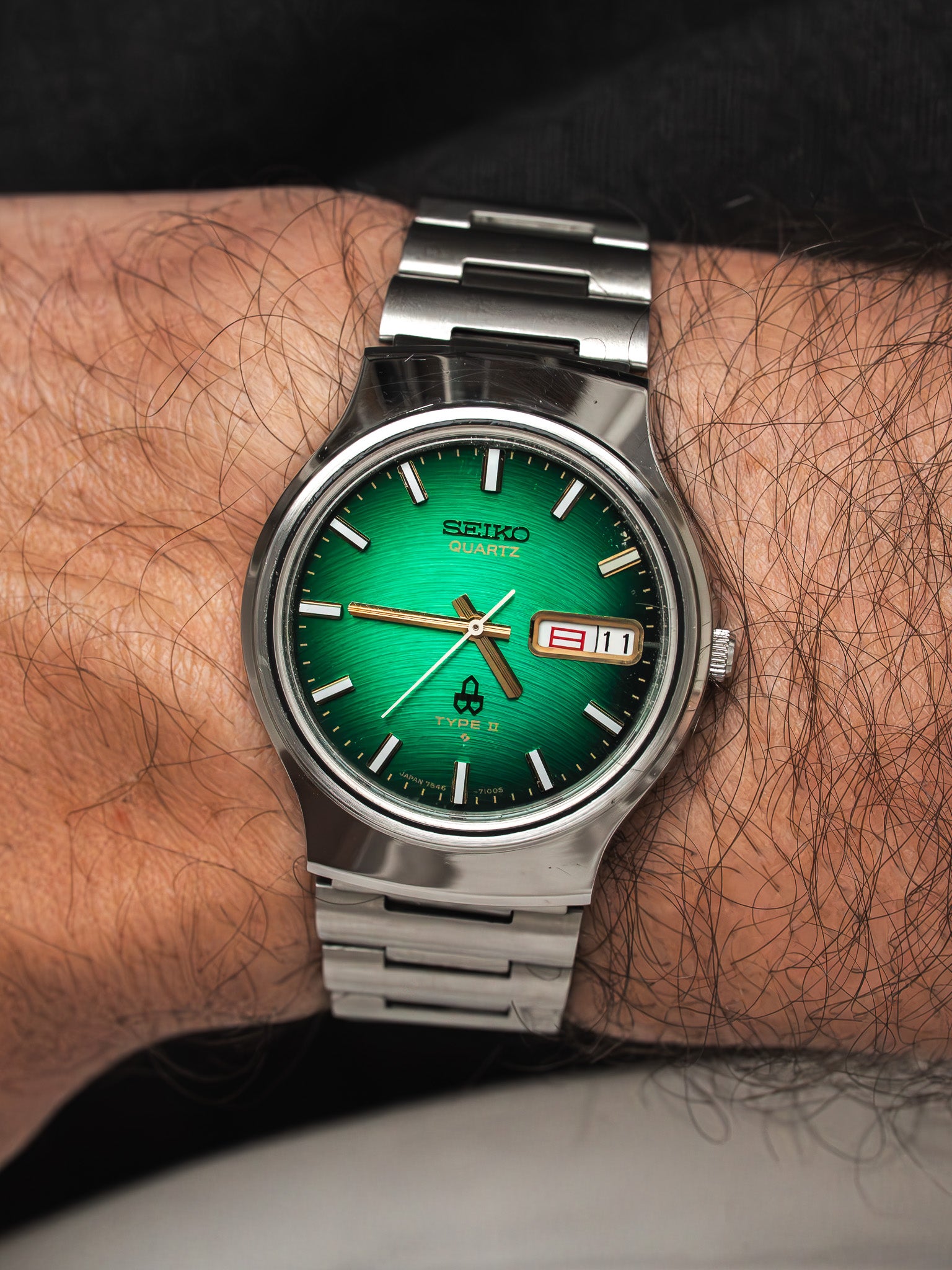 Montre Seiko Type II 7546-7090 Acier — Cadran Vert (1979)