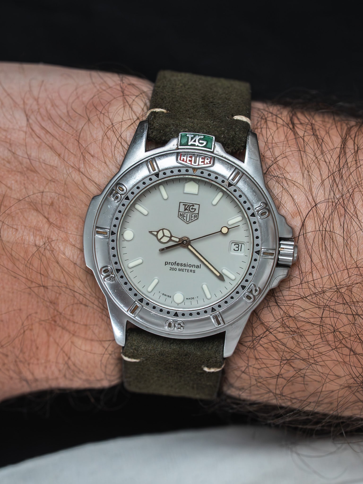 Montre Tag Heuer Professionnel 200 Vintage - Acier Cuir Cadran Gris (Années 1980) - Atelier Victor