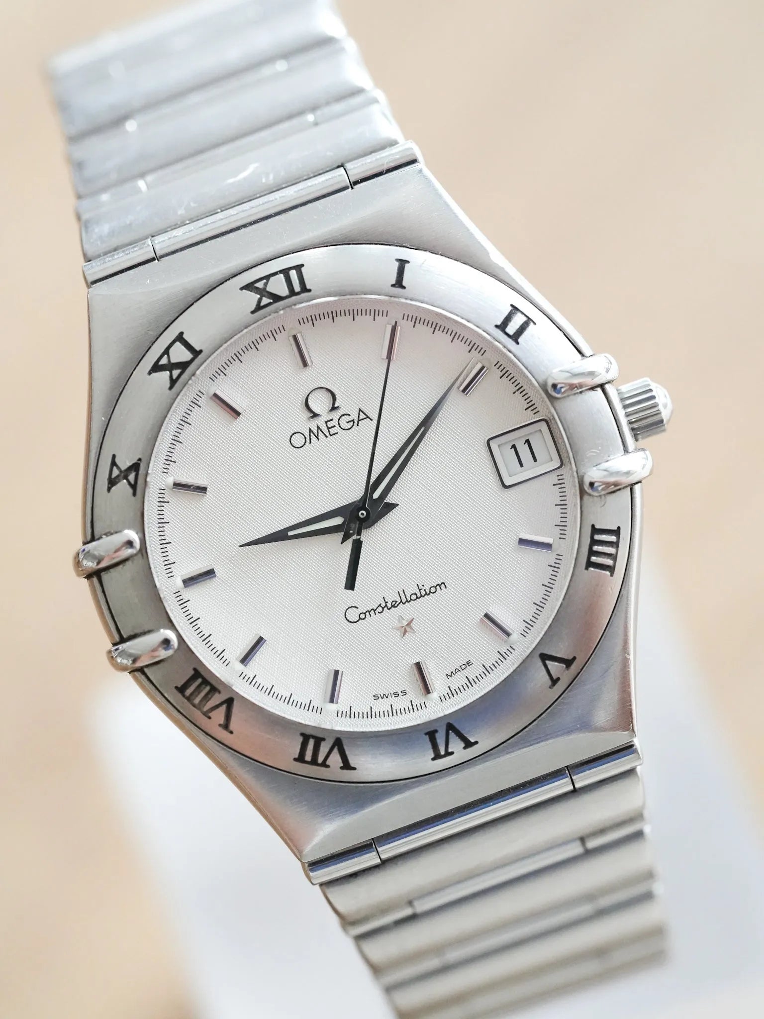 Omega - Constellation Manhattan 1512.30 Nid d'abeille Blanc Acier - 1998 - Atelier Victor - Vintage Shop