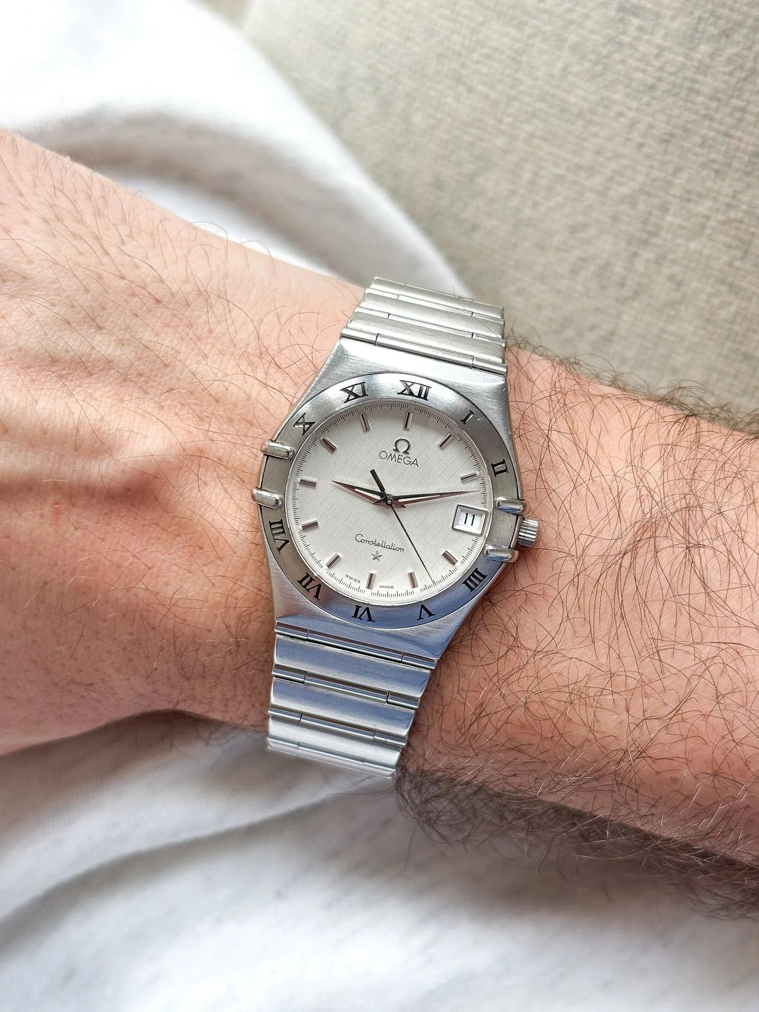 Omega - Constellation Manhattan 1512.30 Nid d'abeille Blanc Acier - 1998 - Atelier Victor - Vintage Shop