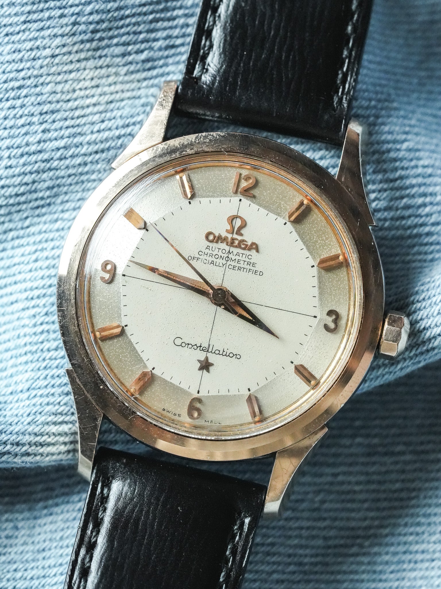 Omega - Constellation Pie Pan 2852 Crosshair Acier Or rose - 1958 - Atelier Victor - Vintage Watch Shop