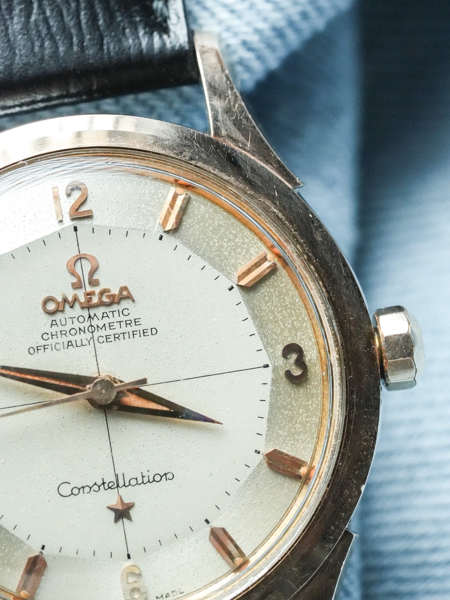 Omega - Constellation Pie Pan 2852 Crosshair Acier Or rose - 1958 - Atelier Victor - Vintage Watch Shop