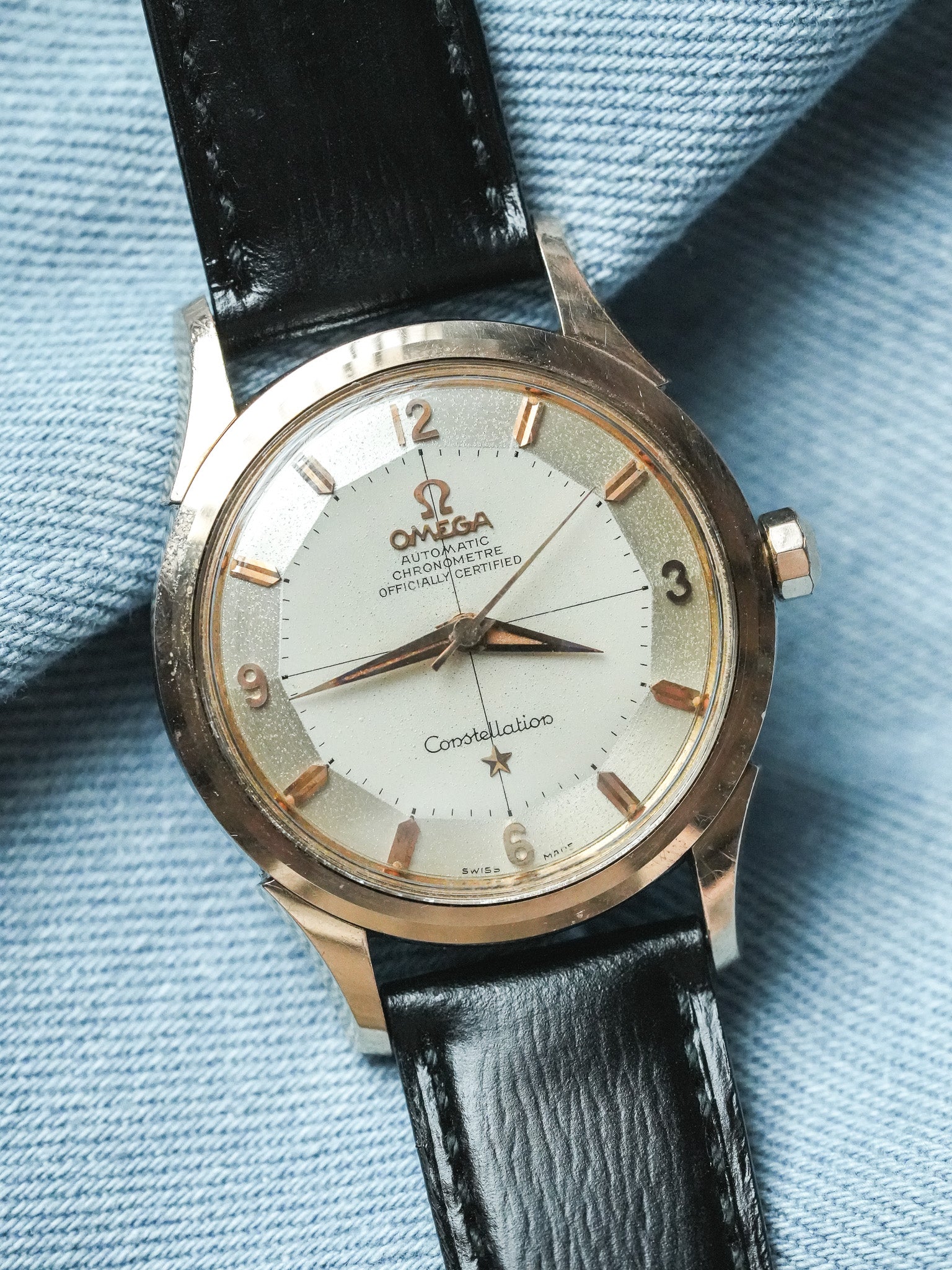 Omega - Constellation Pie Pan 2852 Crosshair Acier Or rose - 1958 - Atelier Victor - Vintage Watch Shop