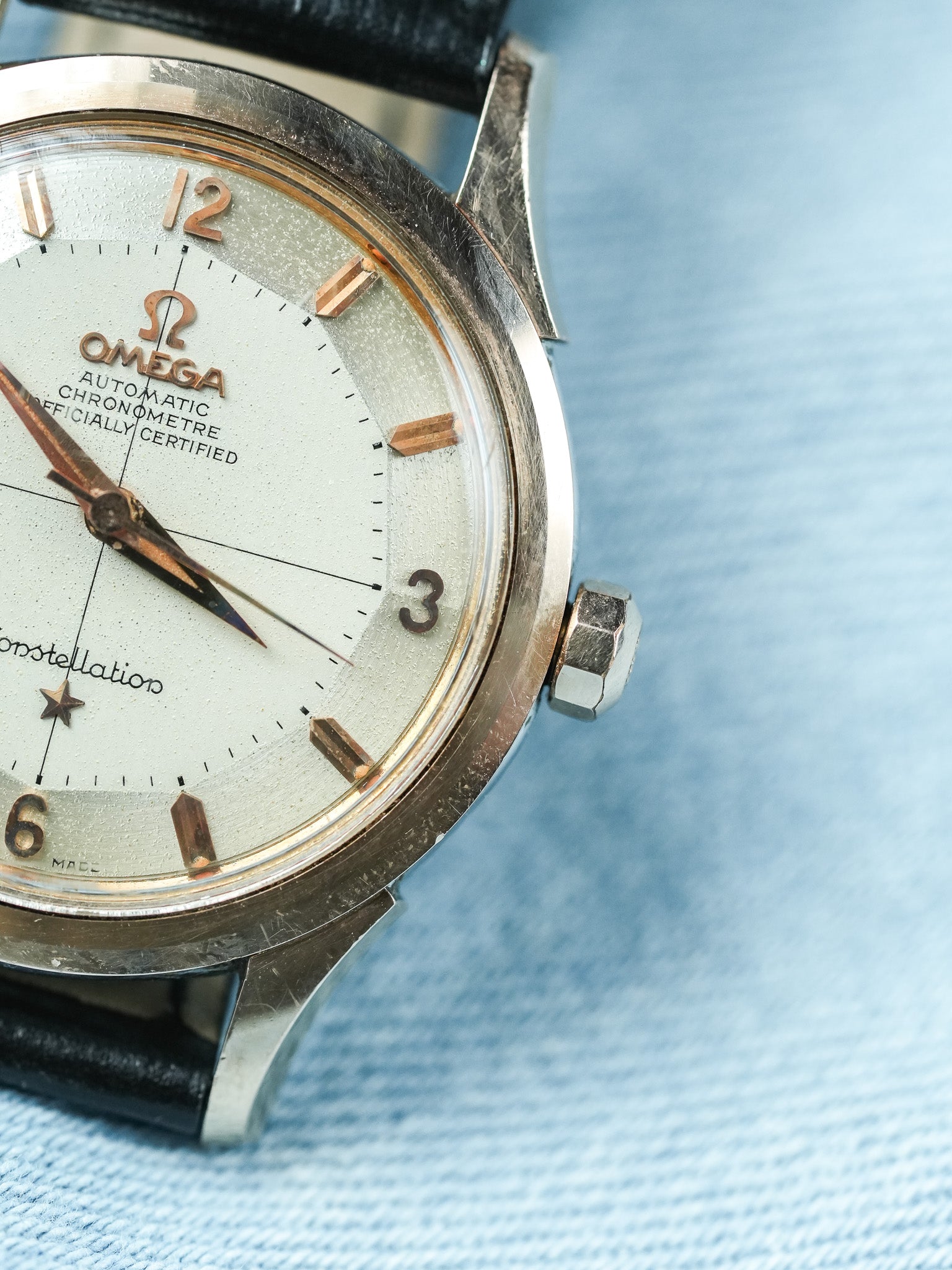 Omega - Constellation Pie Pan 2852 Crosshair Acier Or rose - 1958 - Atelier Victor - Vintage Watch Shop