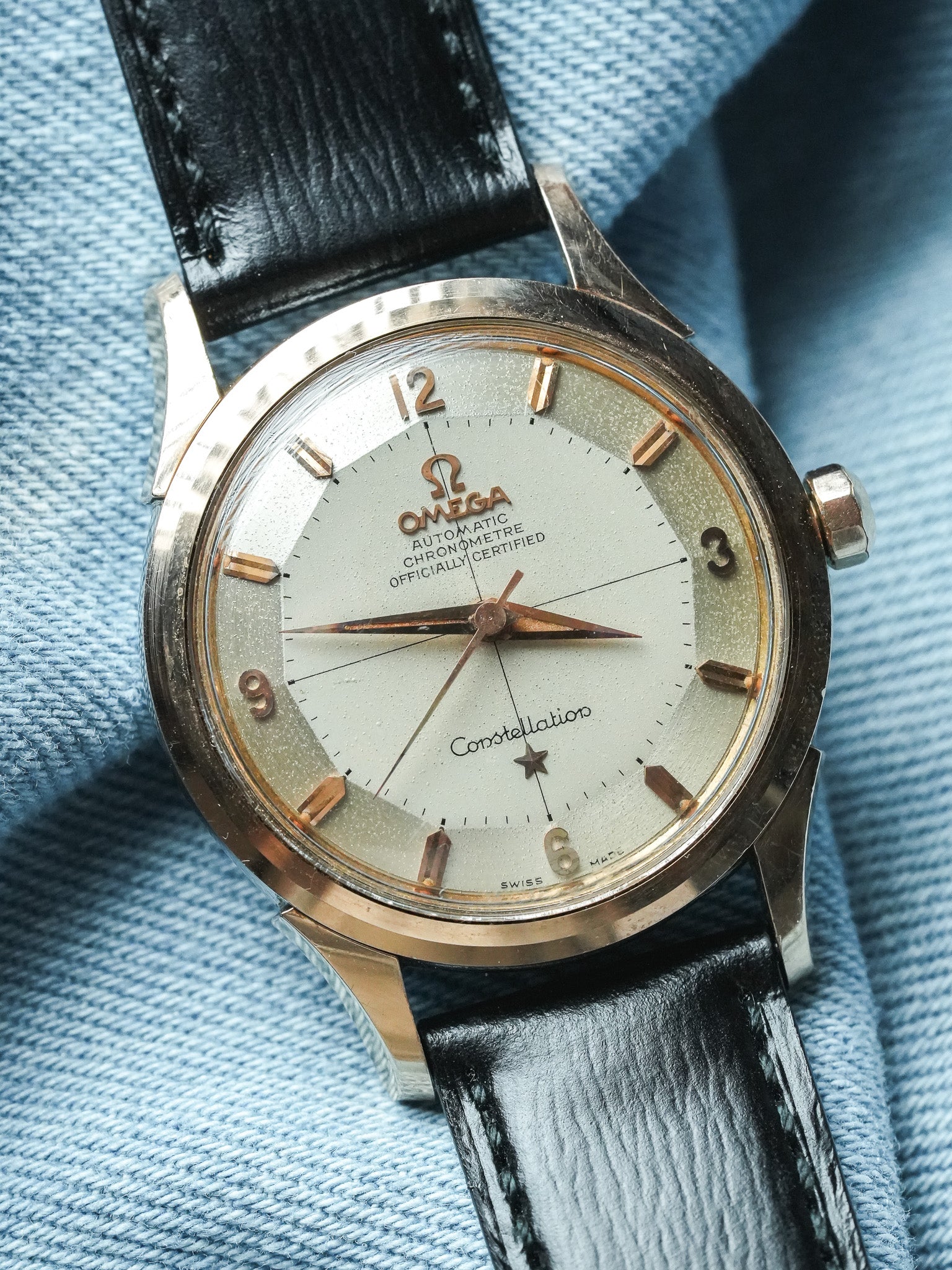 Omega - Constellation Pie Pan 2852 Crosshair Acier Or rose - 1958 - Atelier Victor - Vintage Watch Shop