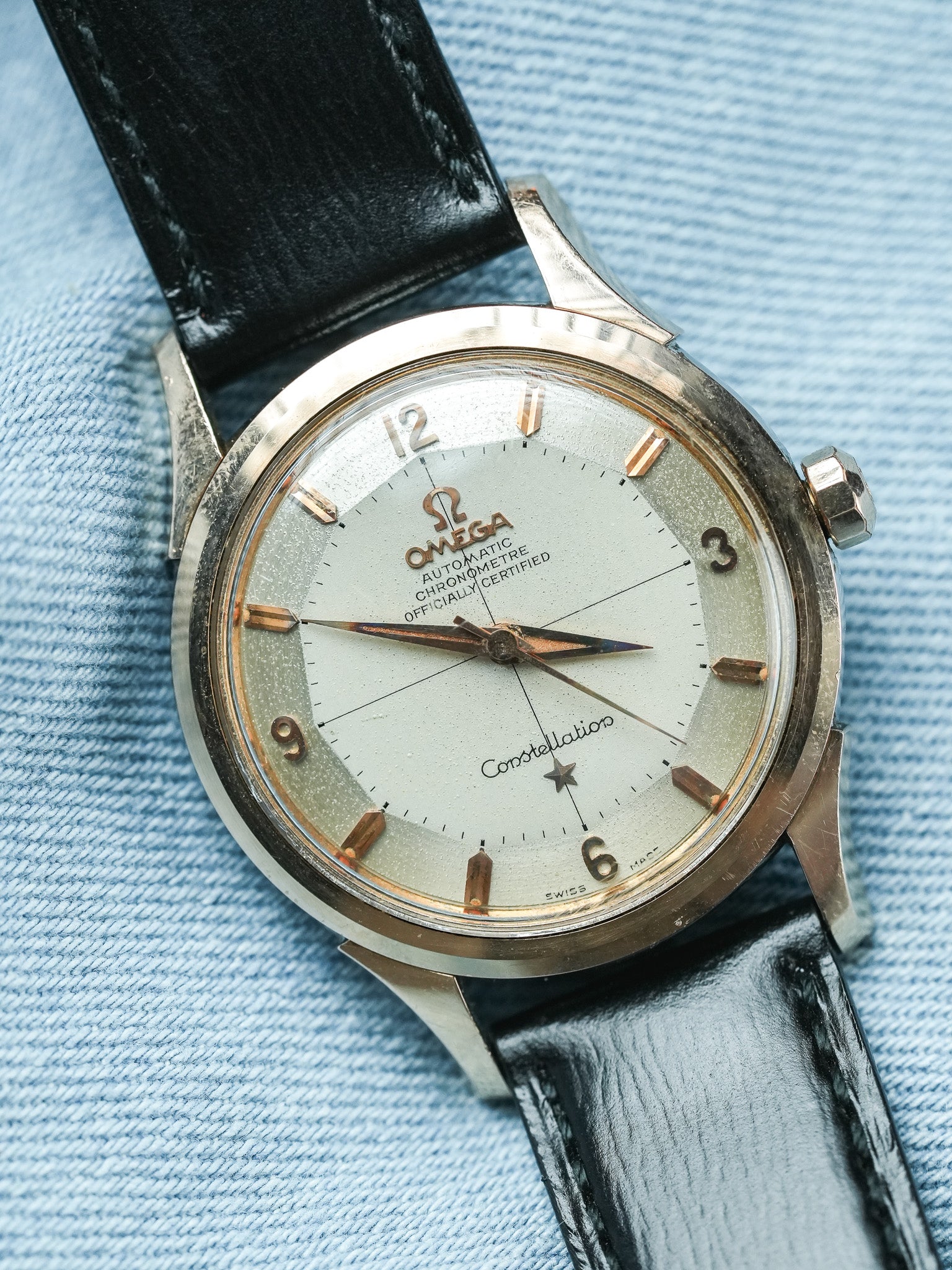 Omega - Constellation Pie Pan 2852 Crosshair Acier Or rose - 1958 - Atelier Victor - Vintage Watch Shop