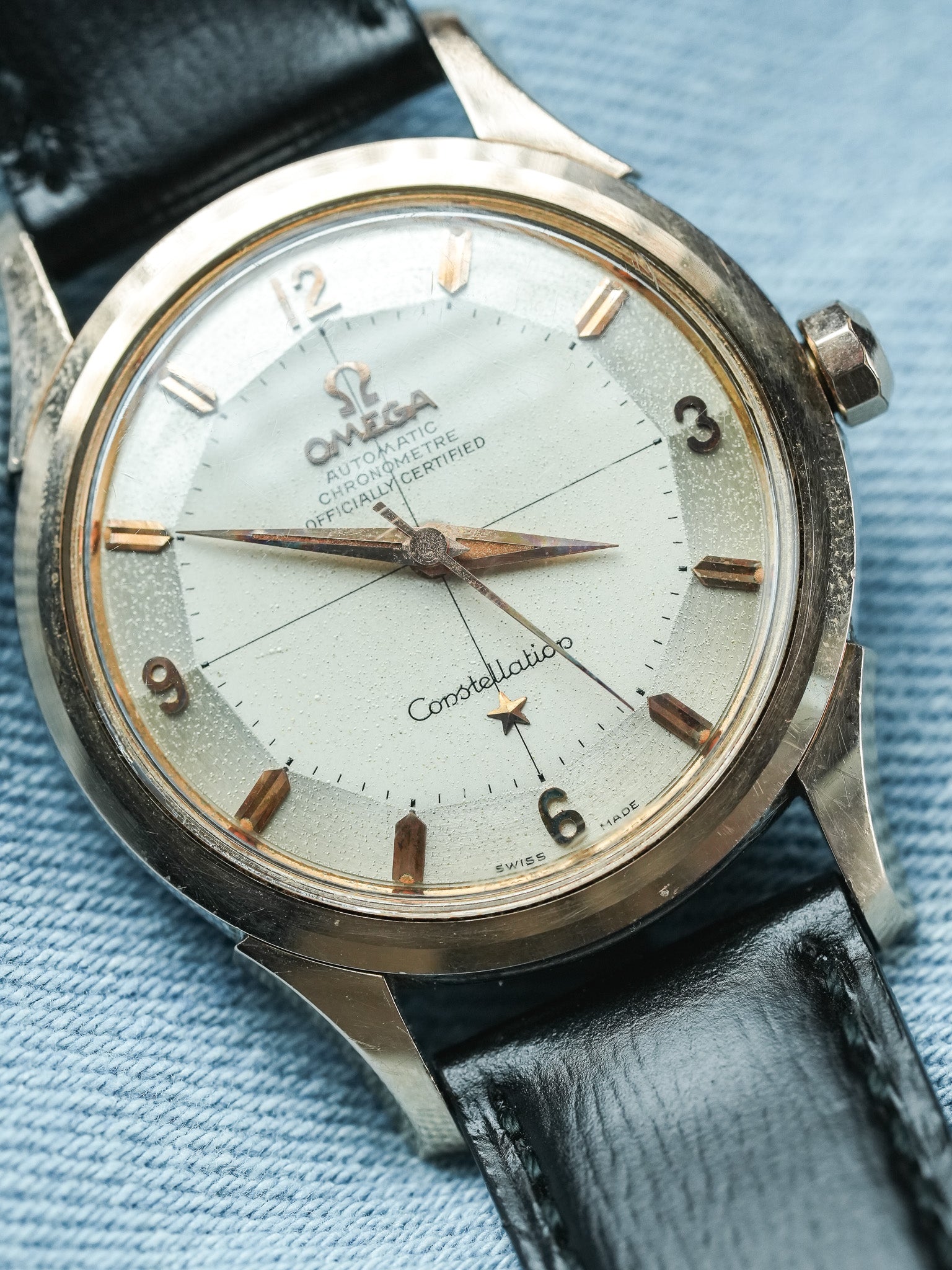 Omega - Constellation Pie Pan 2852 Crosshair Acier Or rose - 1958 - Atelier Victor - Vintage Watch Shop