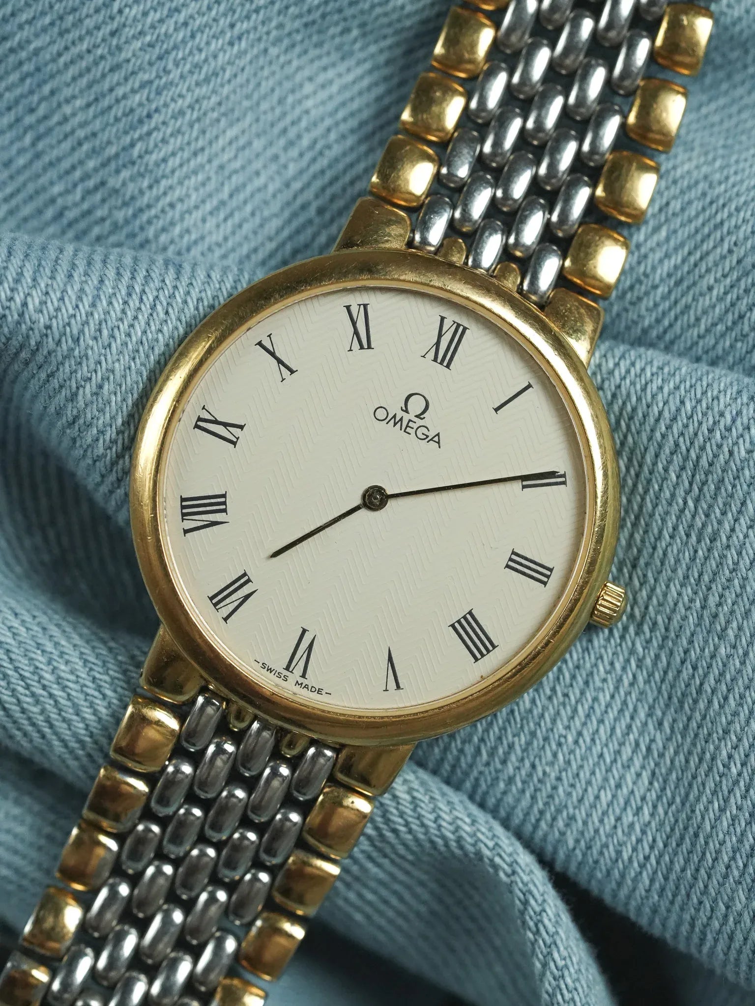 Omega - De Ville Ronde Maille Acier Or EXTRA PLATE - 1986 - Atelier Victor