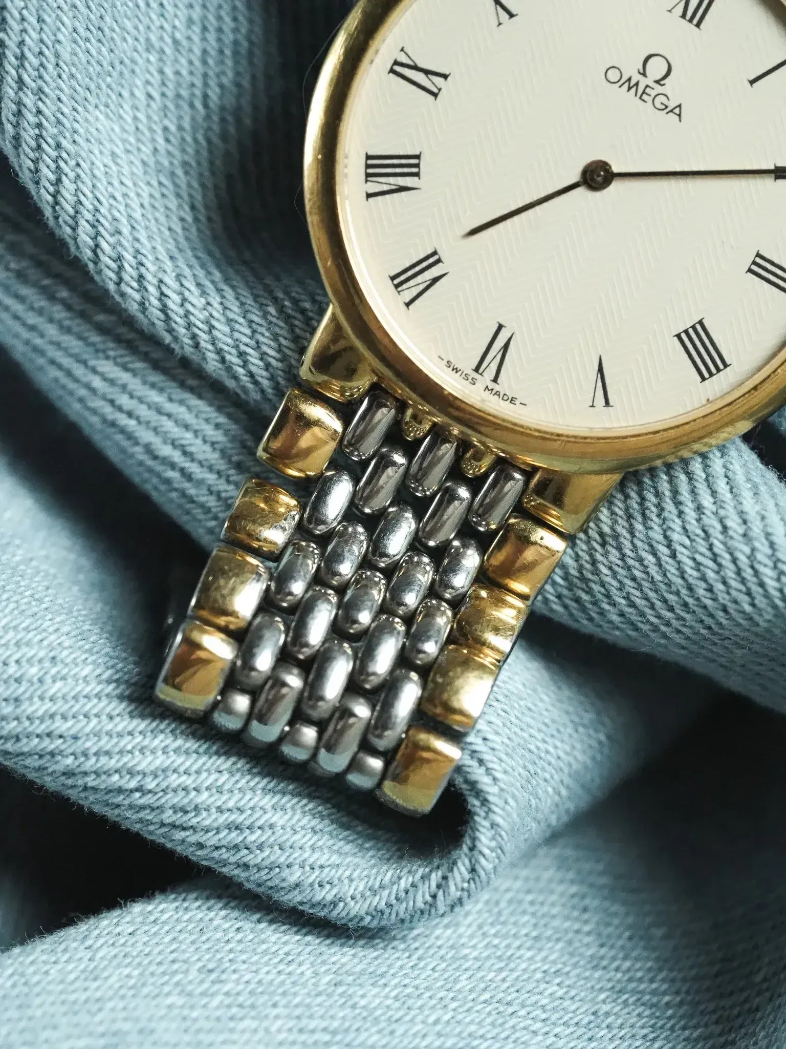 Omega - De Ville Ronde Maille Acier Or EXTRA PLATE - 1986 - Atelier Victor