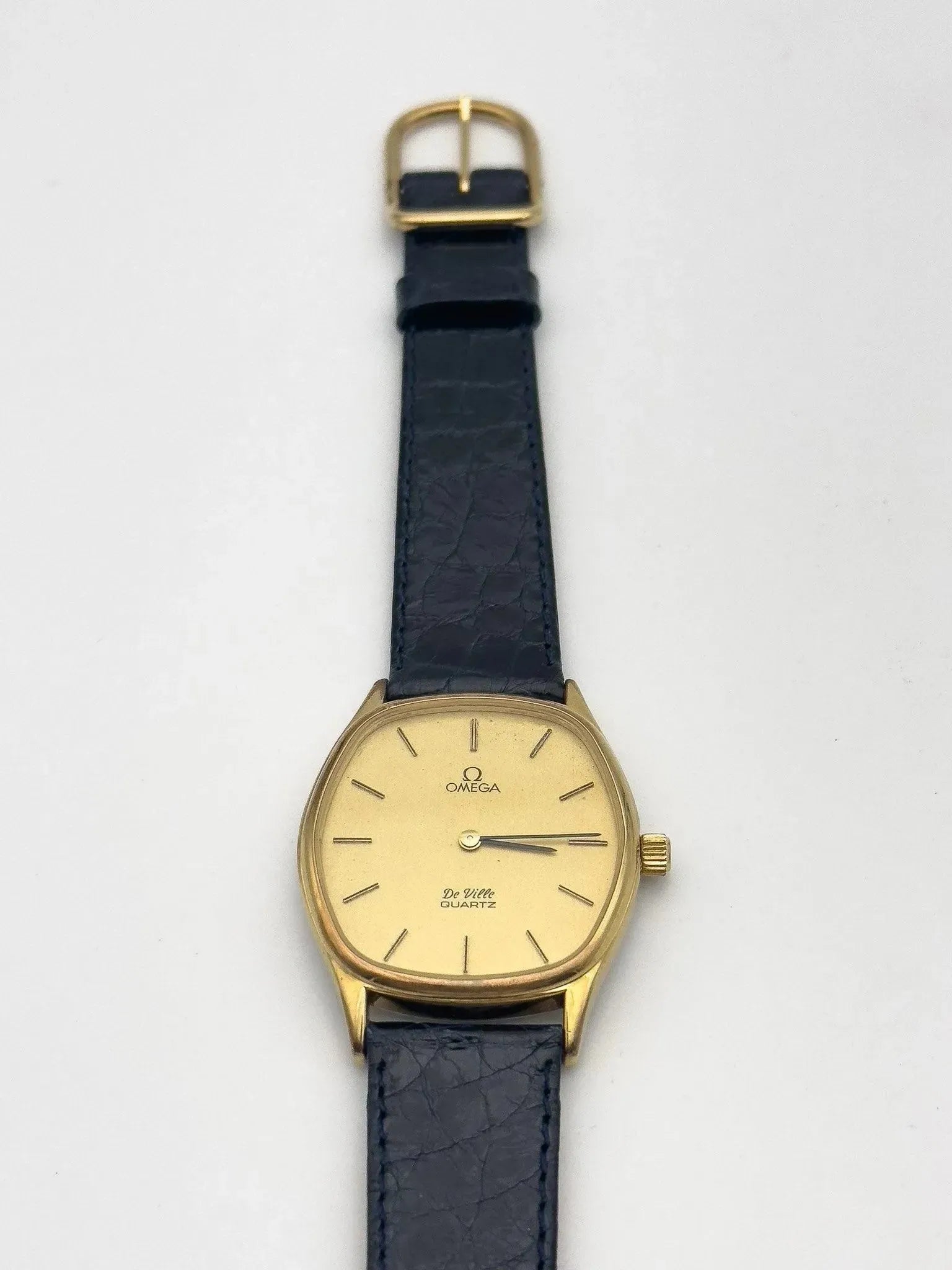 Omega - De Ville Tonneau Gold Blue Croco - 1977 - Atelier Victor - Vintage Shop
