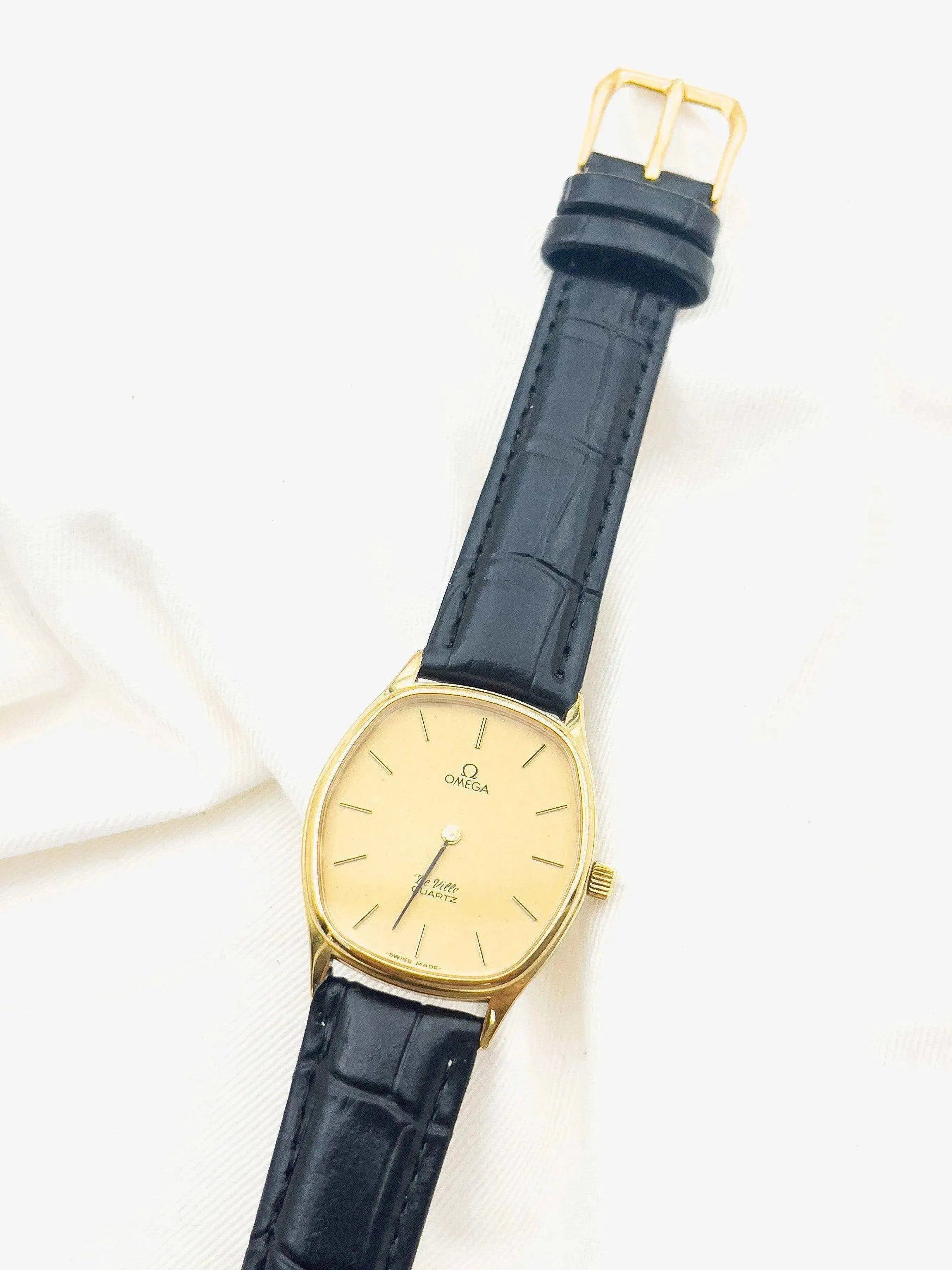 Omega De Ville - Tonneau Plaqué or Quartz Poussoir - 1978 - Atelier Victor Paris - Vintage Watch Shop Dubai