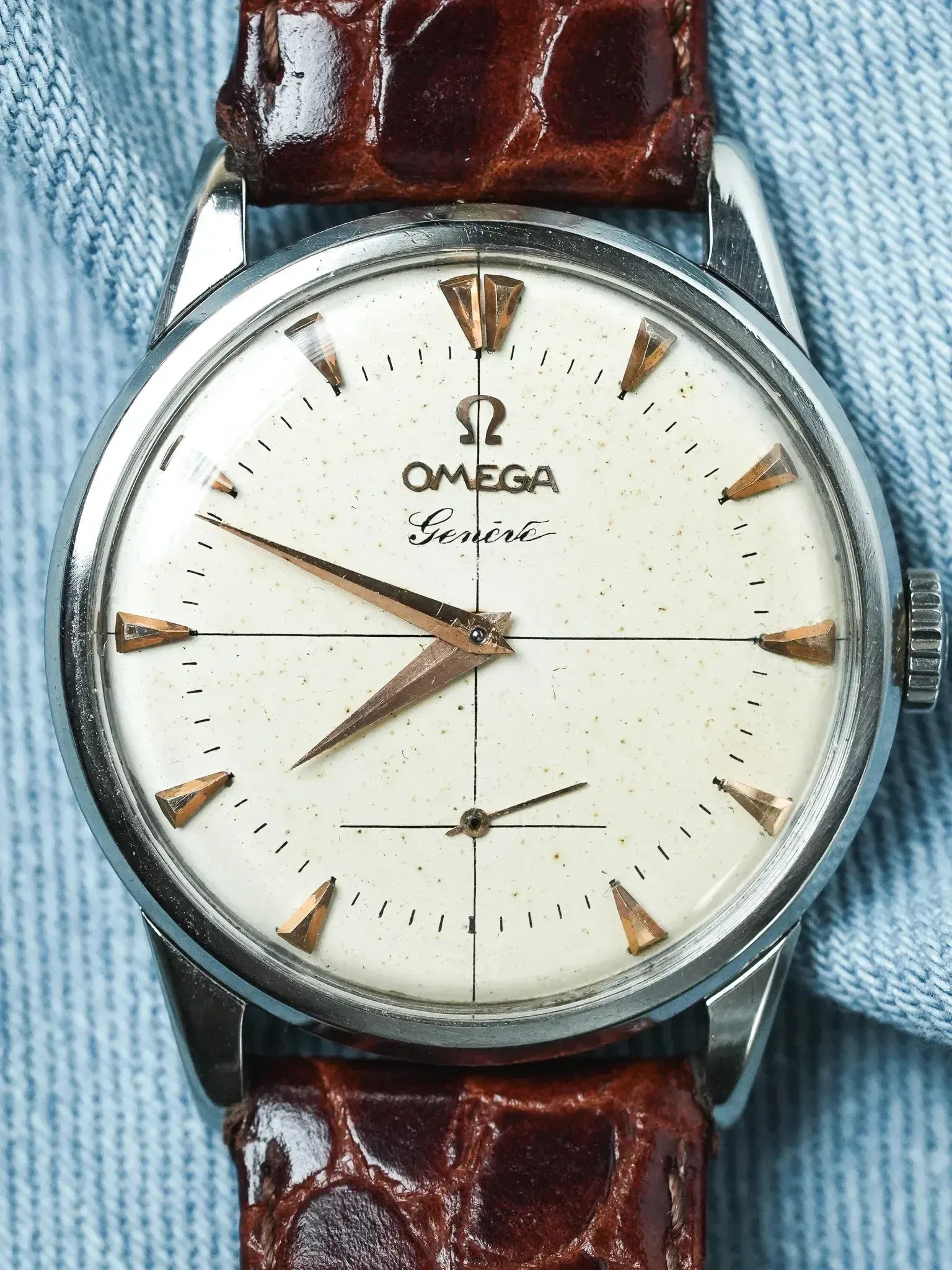 Omega - Genève 2748-3 Acier Patine Ivoire - 1954 - Atelier Victor