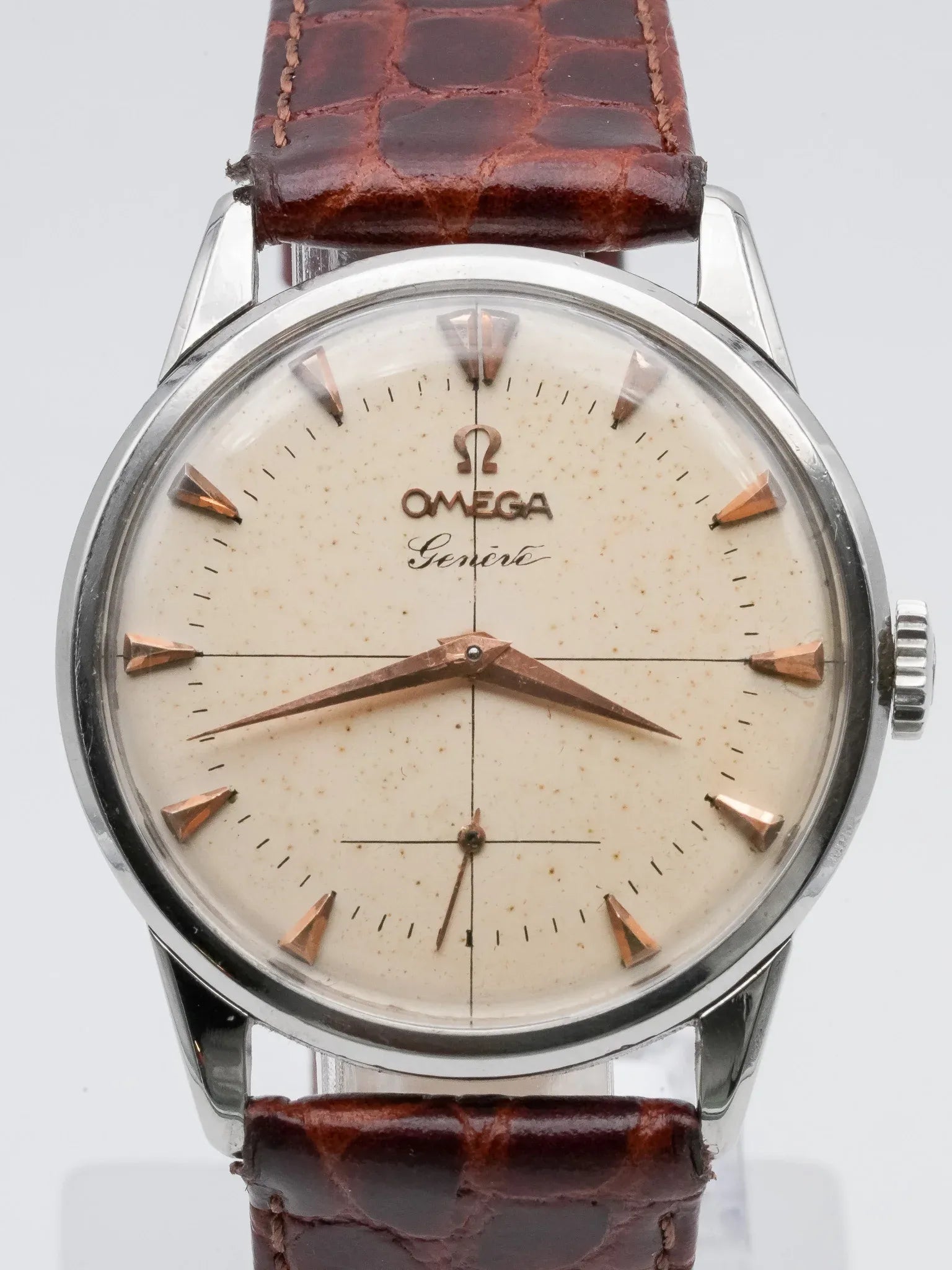 Omega - Genève 2748-3 Acier Patine Ivoire - 1954 - Atelier Victor - Vintage Watch Shop