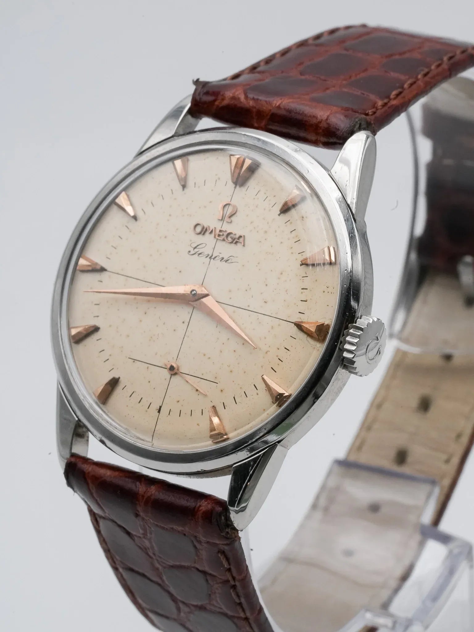 Omega - Genève 2748-3 Acier Patine Ivoire - 1954 - Atelier Victor - Vintage Watch Shop