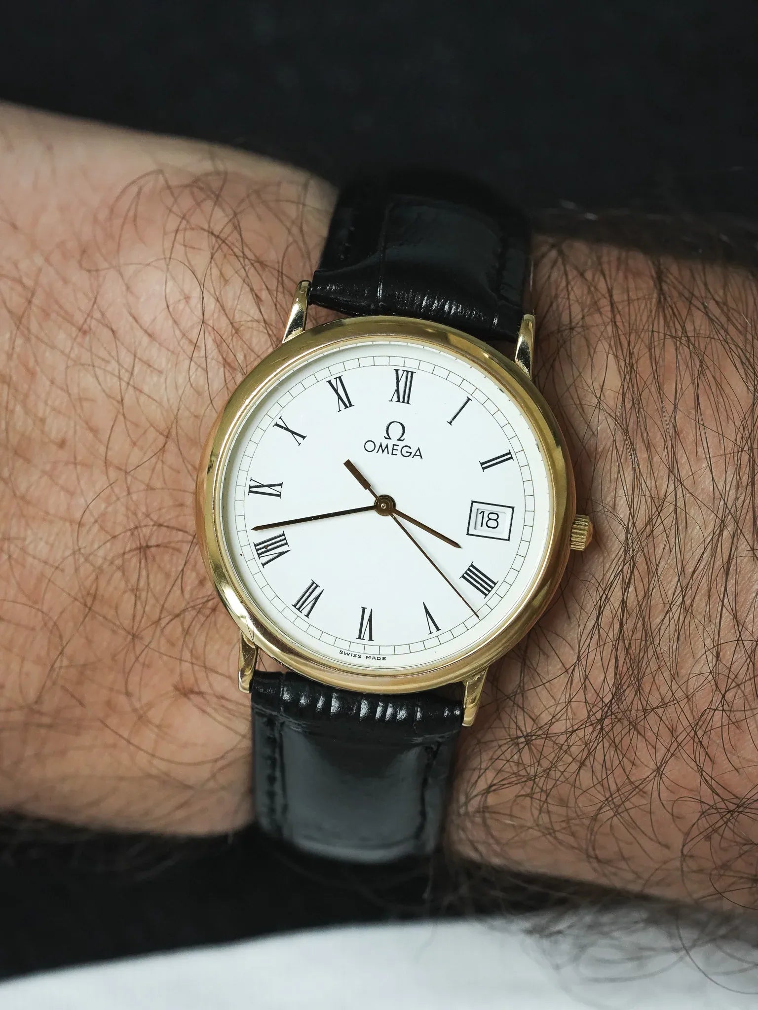 Omega - Gold Plated Round Date White Roman Dial - 1989