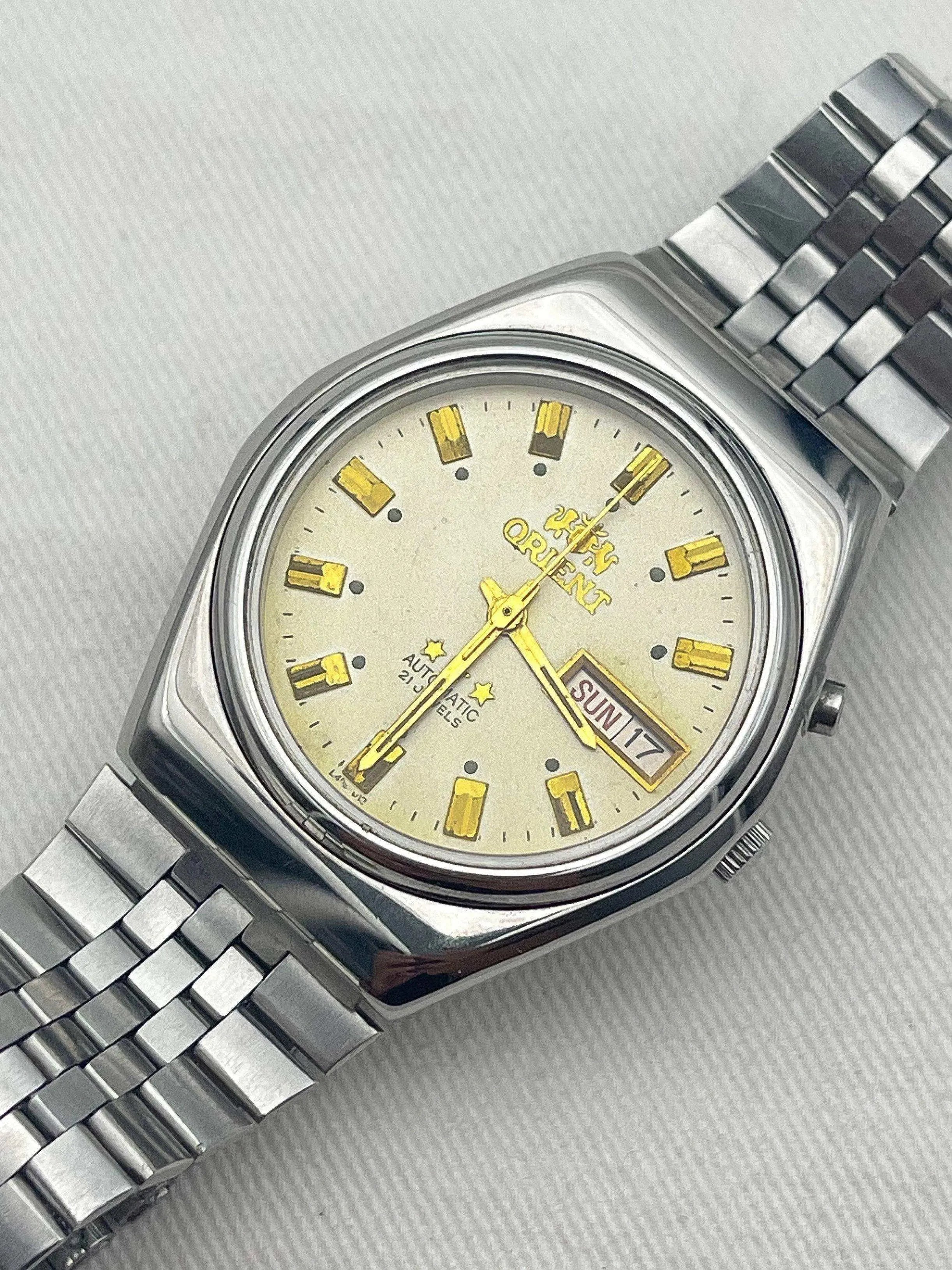 Orient - Daydate cadran beige indewx or - 1980s - Atelier Victor - Vintage Shop