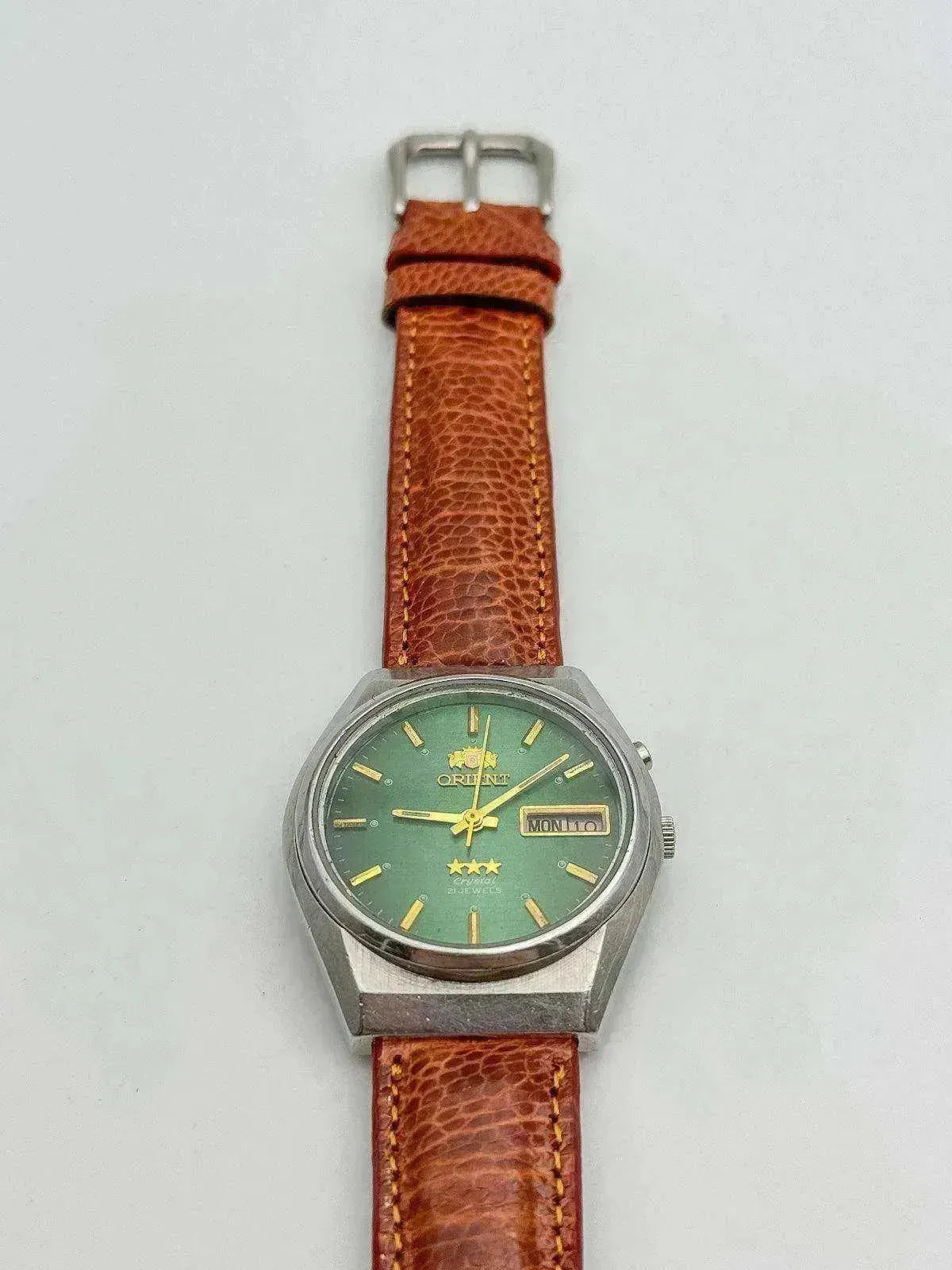 Orient - Daydate Cadran Vert cuir marron - 1970s - Atelier Victor