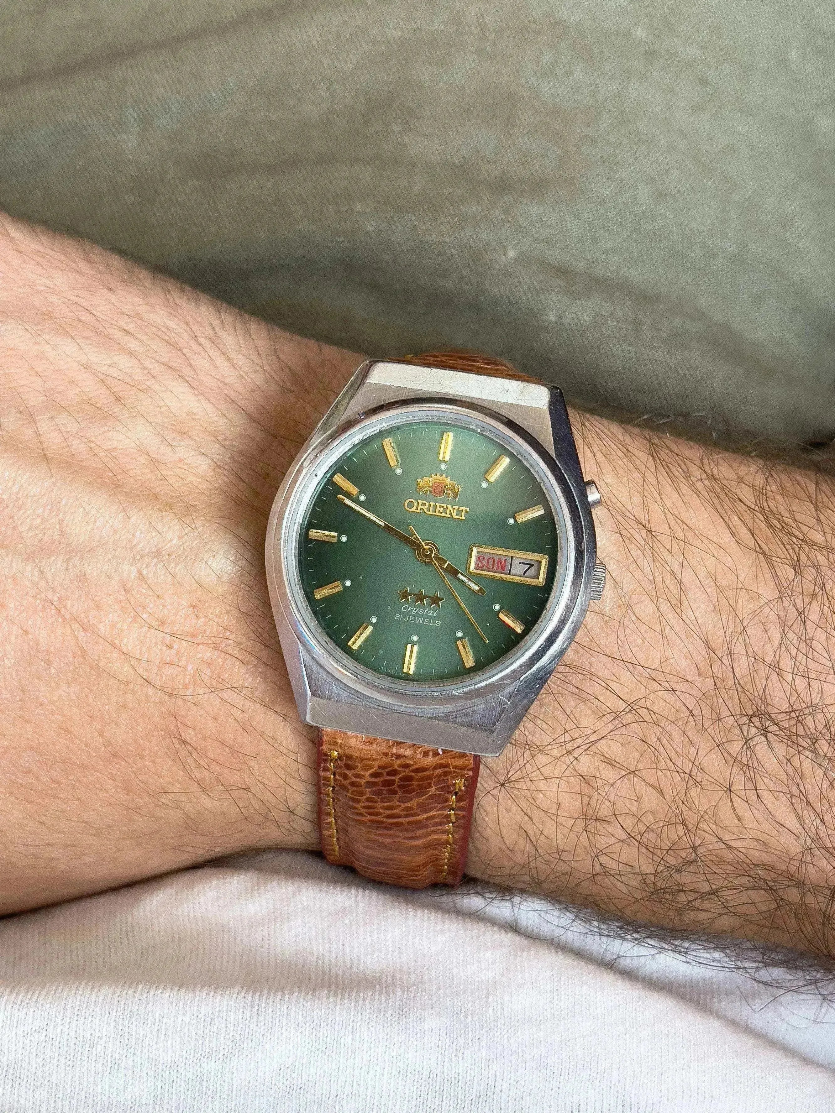 Orient - Daydate Cadran Vert cuir marron - 1970s - Atelier Victor