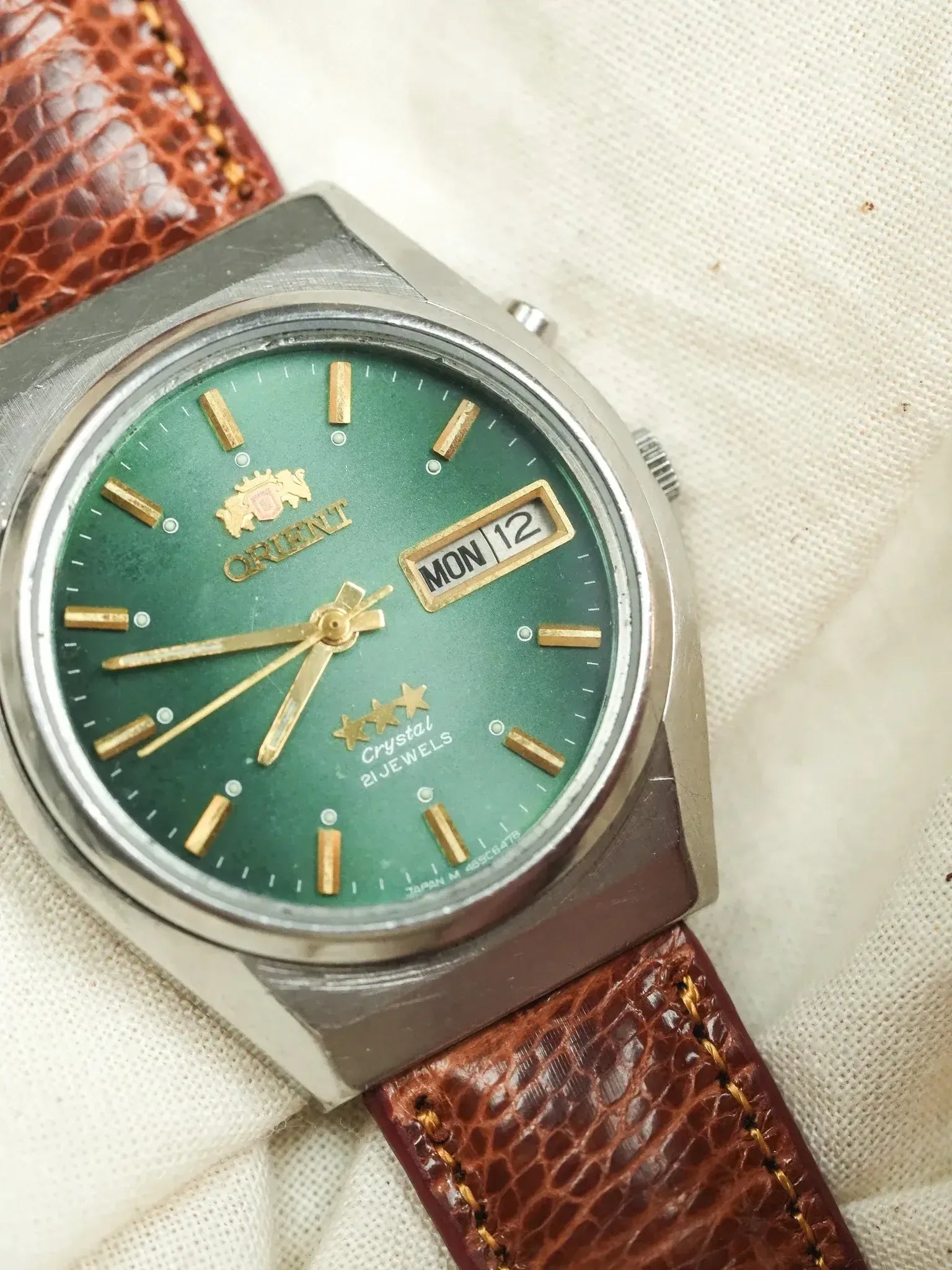 Orient - Daydate Grünes Zifferblatt braunes Leder - 1970s