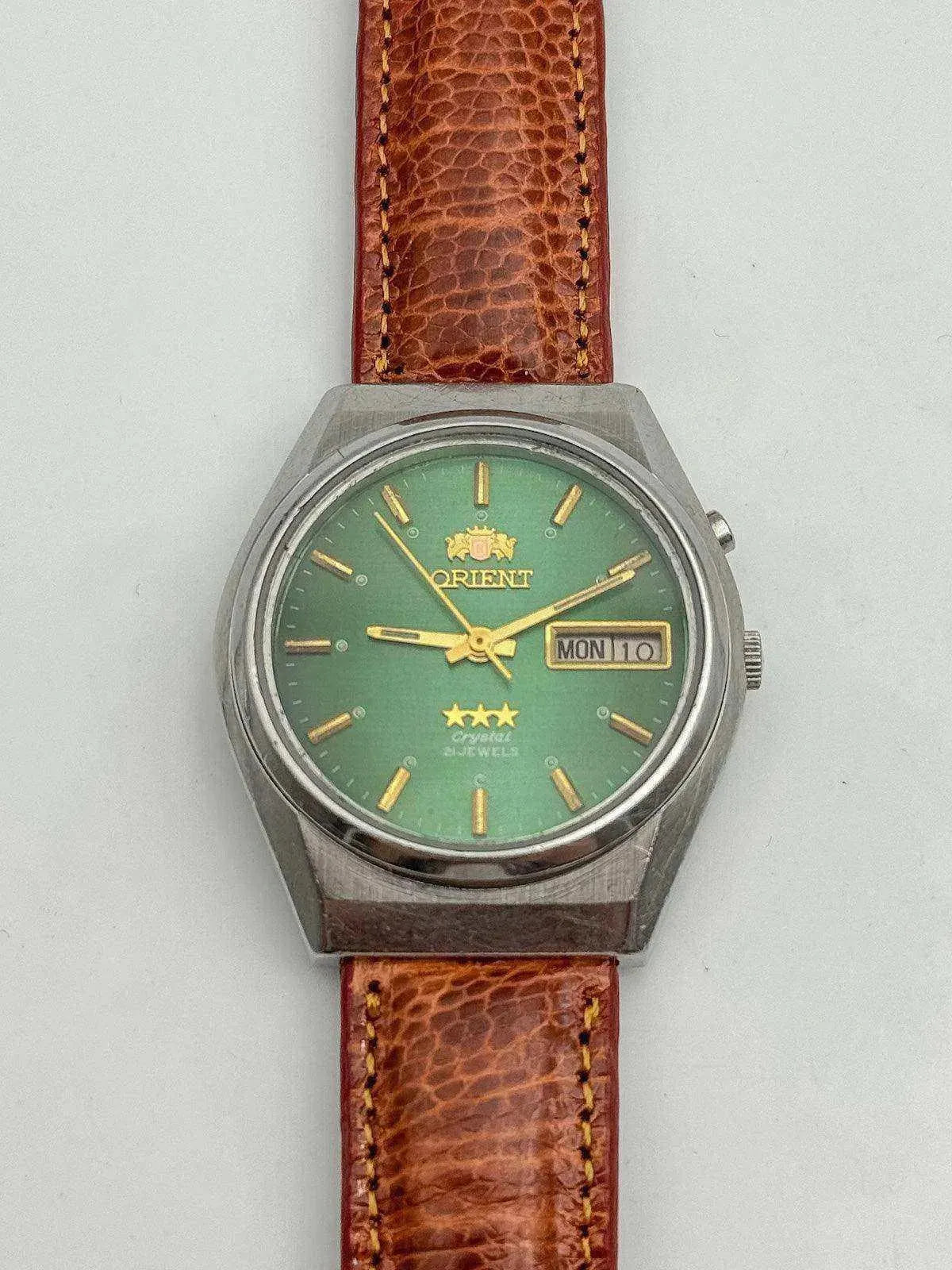 Orient - Daydate Cadran Vert cuir marron - 1970s - Atelier Victor - Vintage Shop
