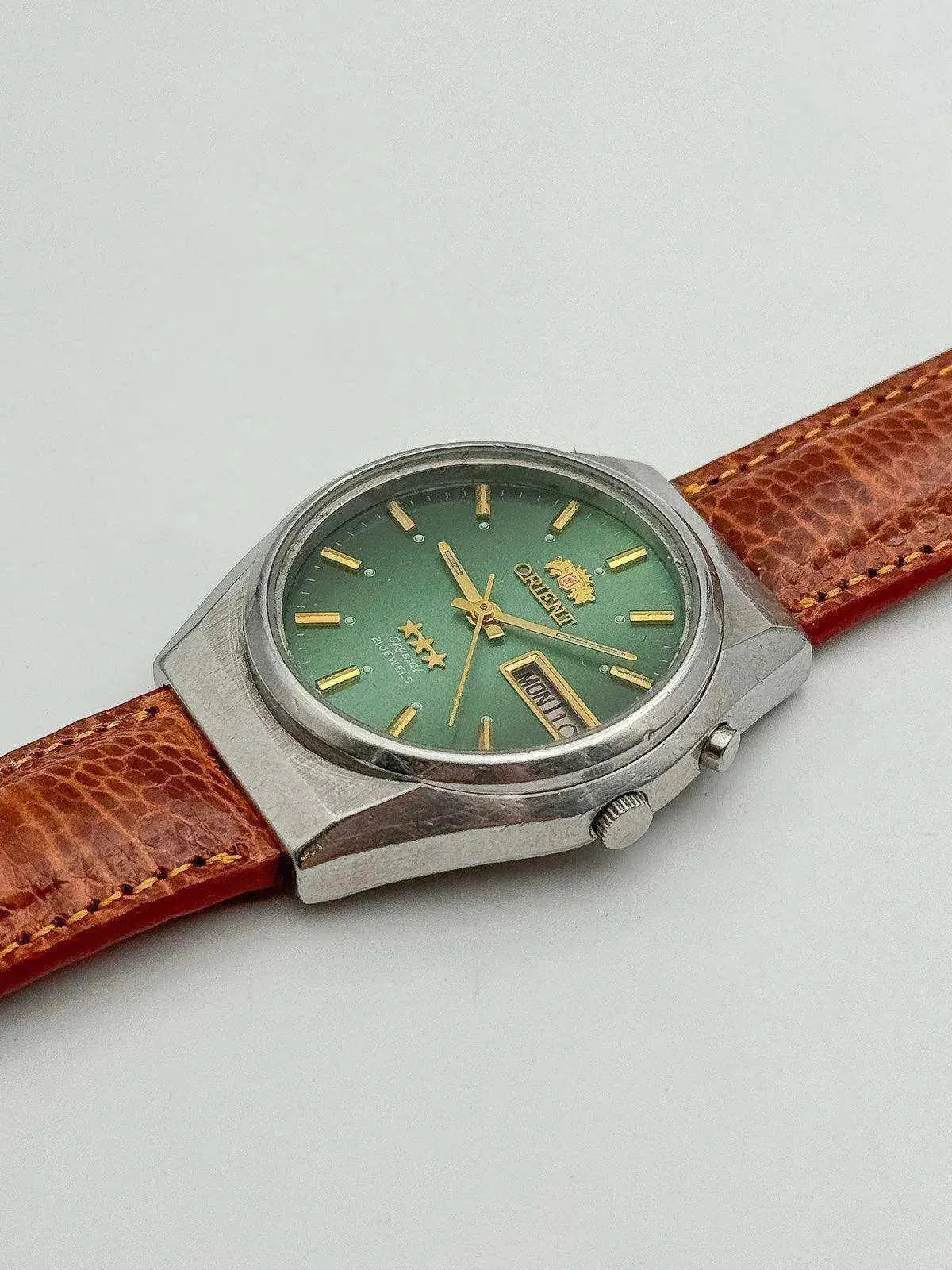 Orient - Daydate Cadran Vert cuir marron - 1970s - Atelier Victor - Vintage Shop