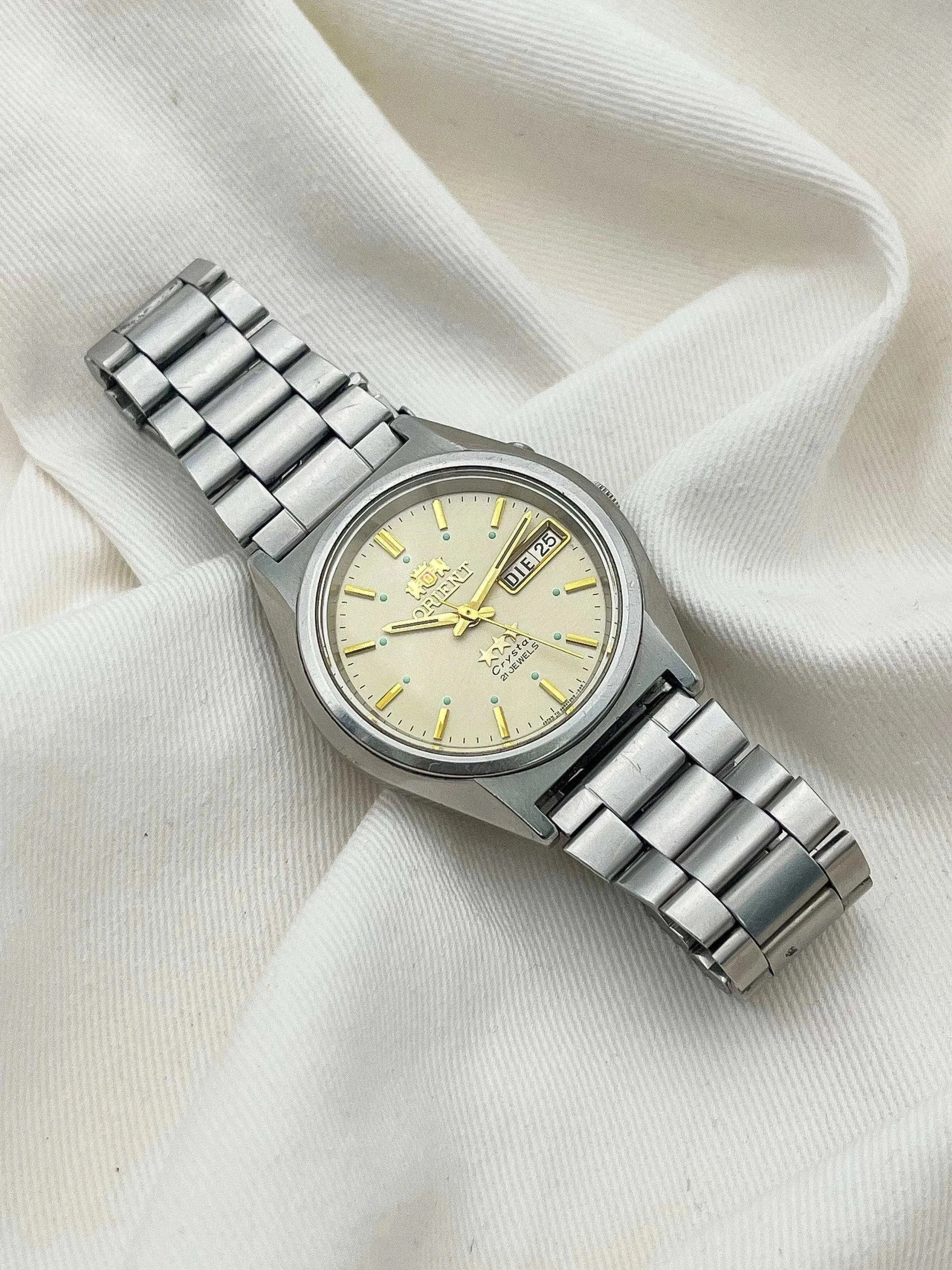 Orient - White Stars Dial Daydate Turquoise Dots - 1980s - Atelier Victor Paris - Vintage Watch Shop Dubai