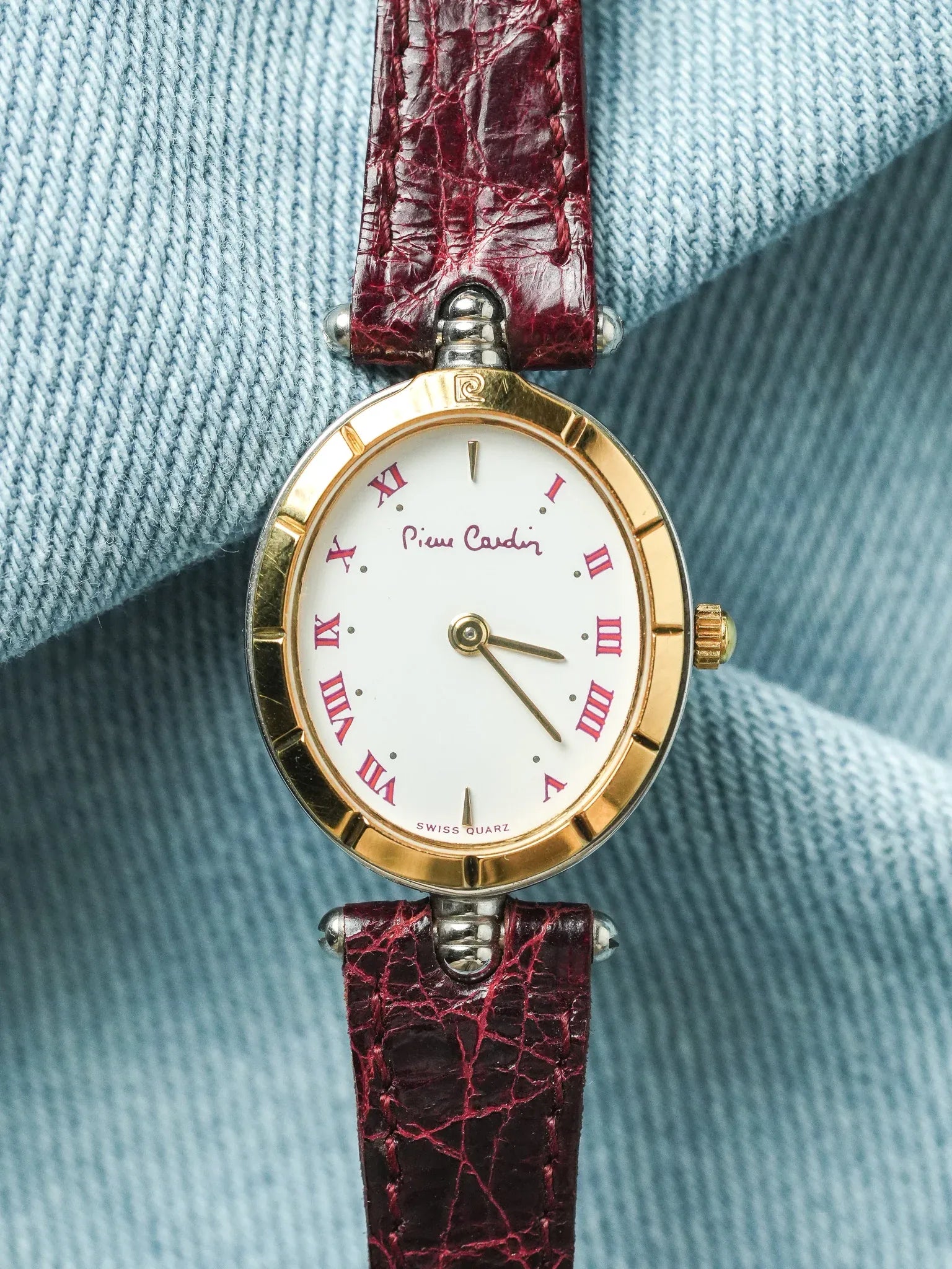 PIerre Cardin - Ellipse Plaqué or Cadran blanc index or - NOS - 1980s - Atelier Victor