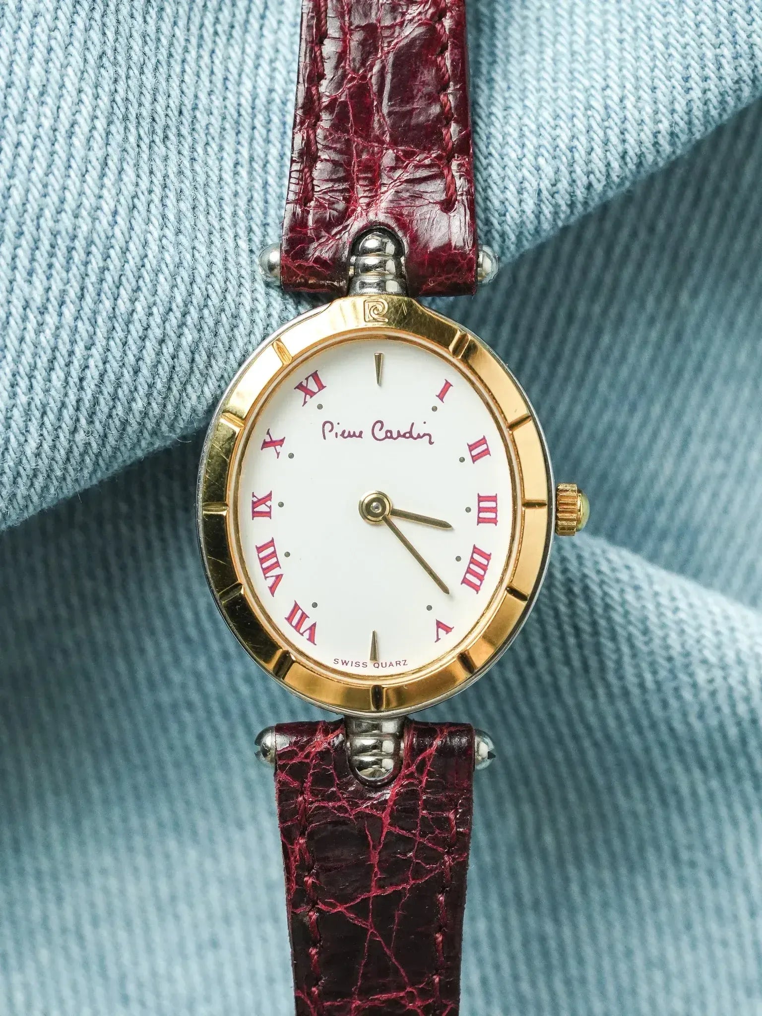 PIerre Cardin - Ellipse Plaqué or Cadran blanc index or - NOS - 1980s - Atelier Victor