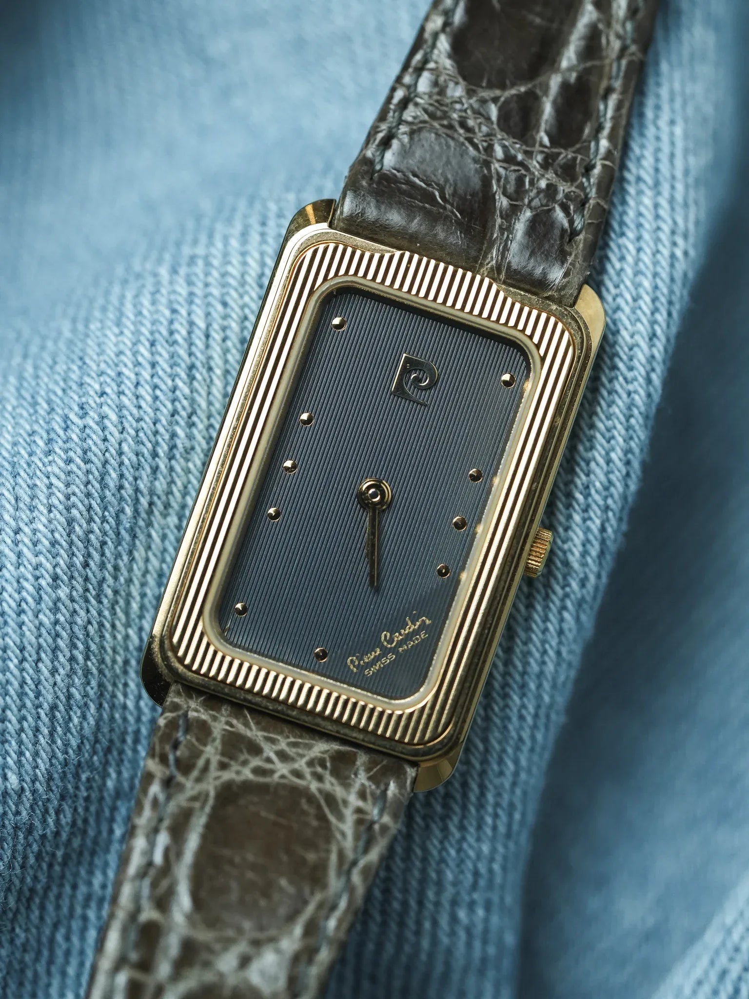 PIerre Cardin - Tank Allongée Or Cadran gris - NOS - 1980s - Atelier Victor