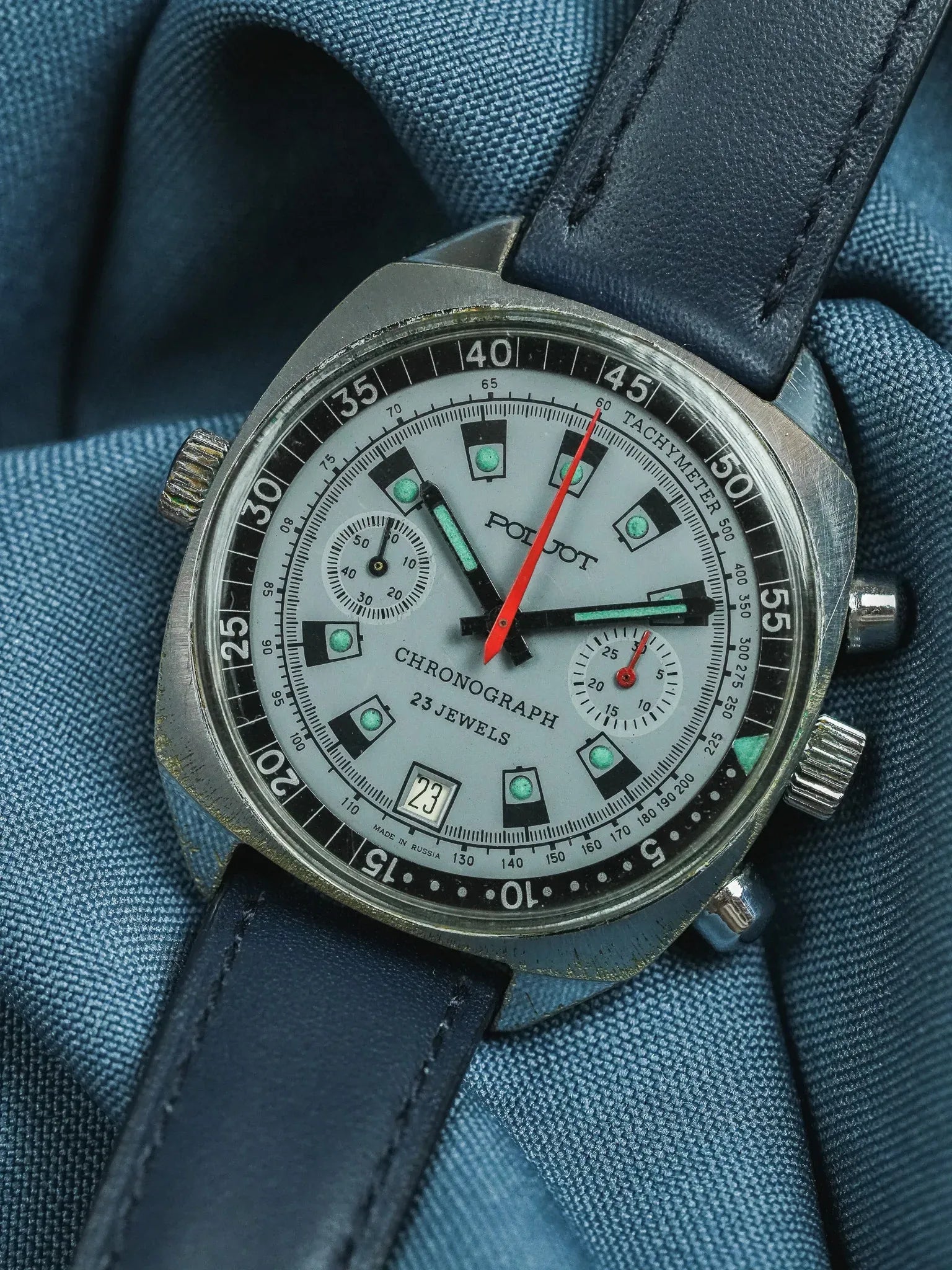 Poljot - Chronographe Date Bleu Lunette intérieure - 1960s - Atelier Victor