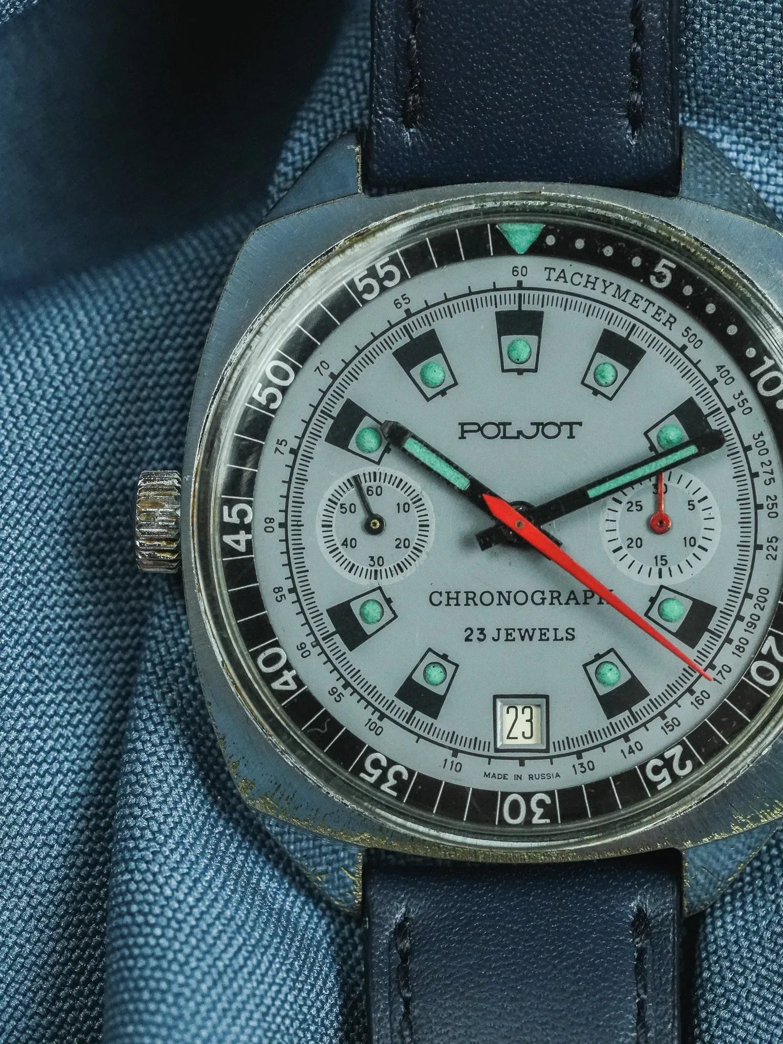 Poljot - Chronographe Date Bleu Lunette intérieure - 1960s - Atelier Victor