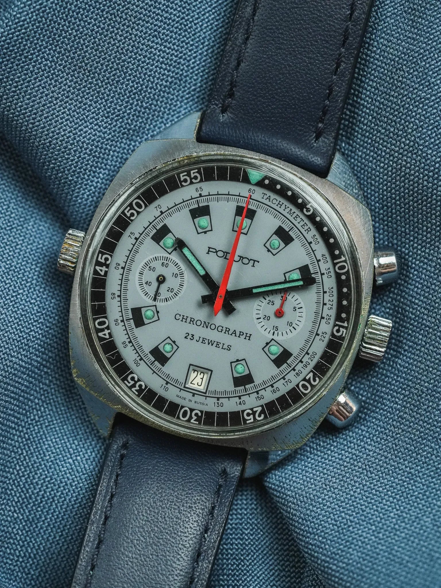 Poljot - Chronographe Date Bleu Lunette intérieure - 1960s - Atelier Victor