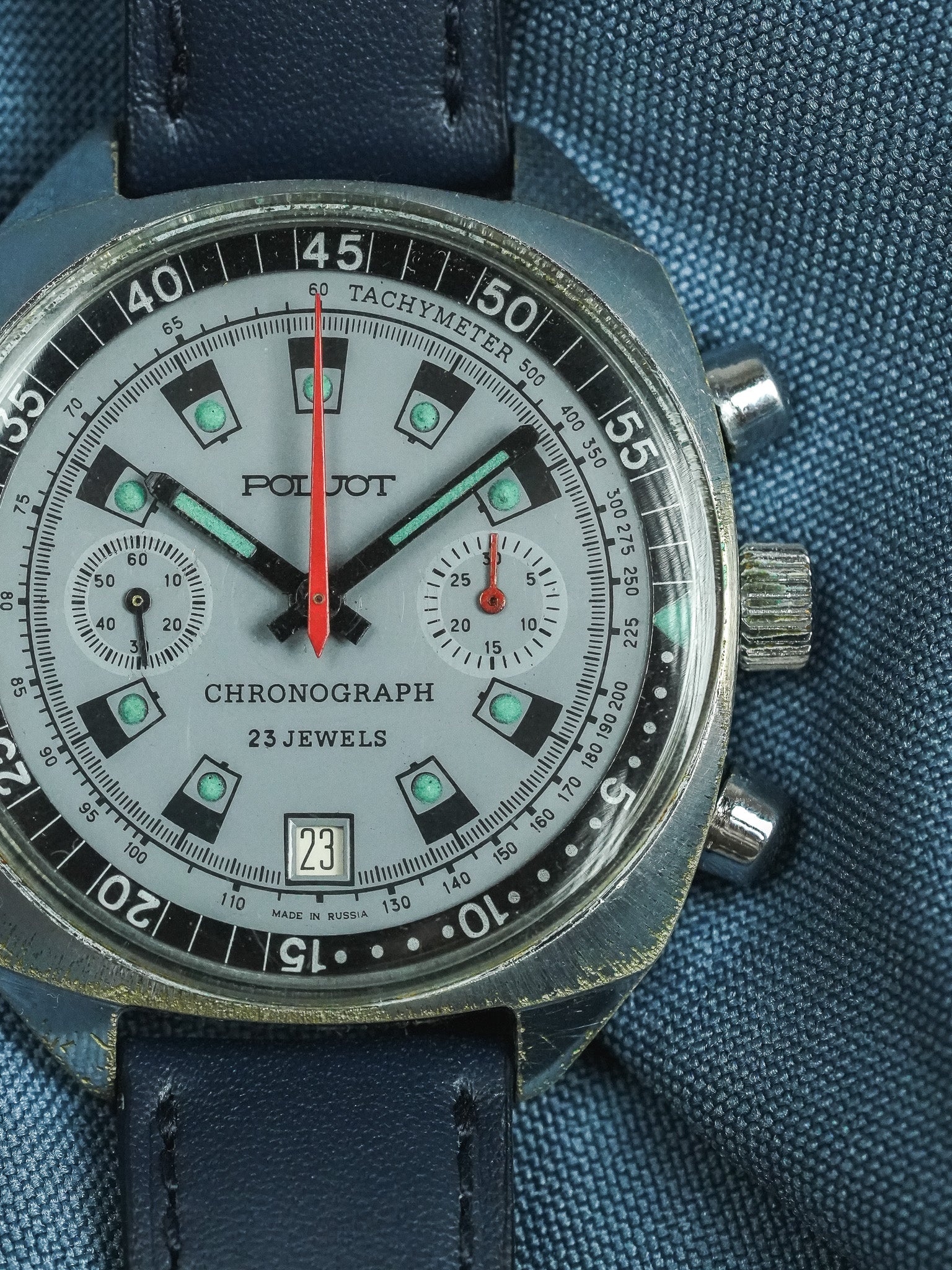 Poljot - Chronographe Date Bleu Lunette intérieure - 1960s - Atelier Victor - Vintage Shop