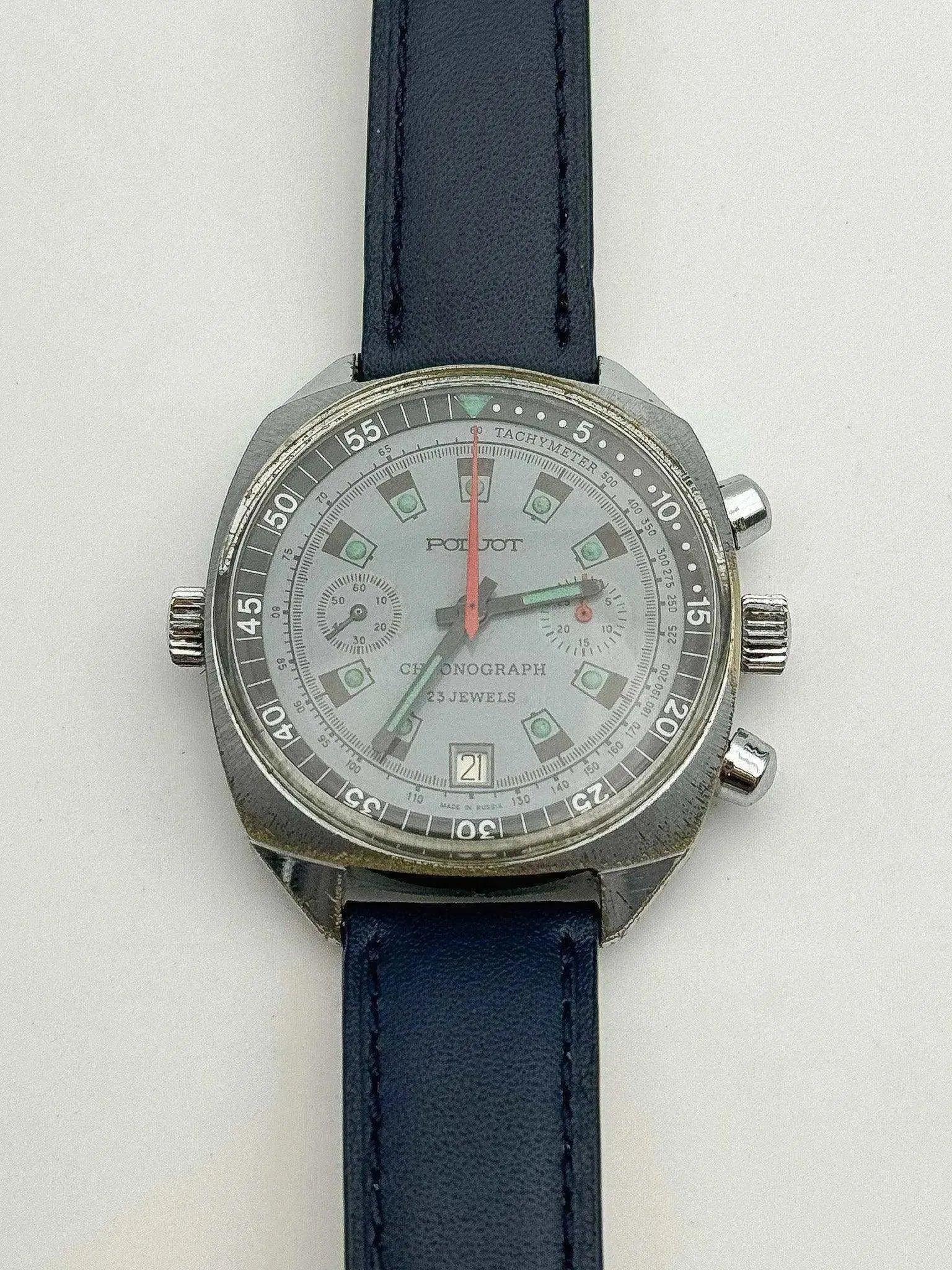 Poljot - Chronographe Date Bleu Lunette intérieure - 1960s - Atelier Victor - Vintage Shop