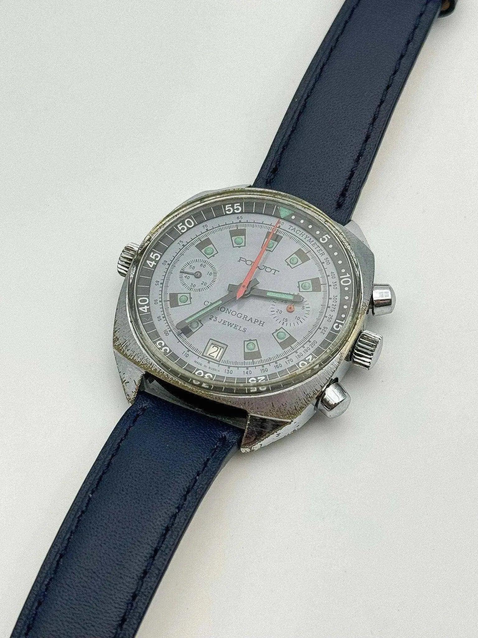 Poljot - Chronographe Date Bleu Lunette intérieure - 1960s - Atelier Victor - Vintage Shop