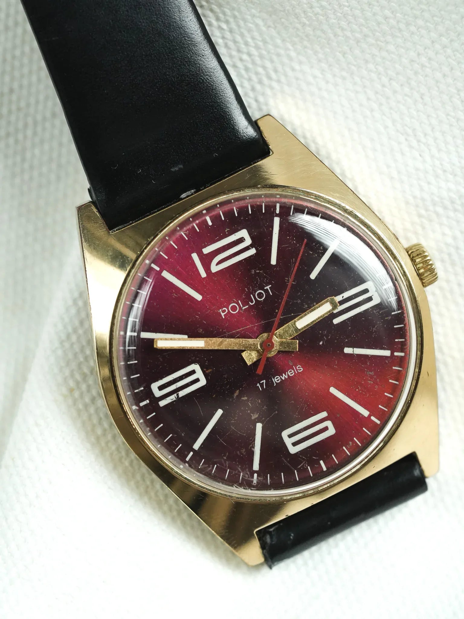 Poljot - Plaque or cadran bordeaux - 1970s - Atelier Victor