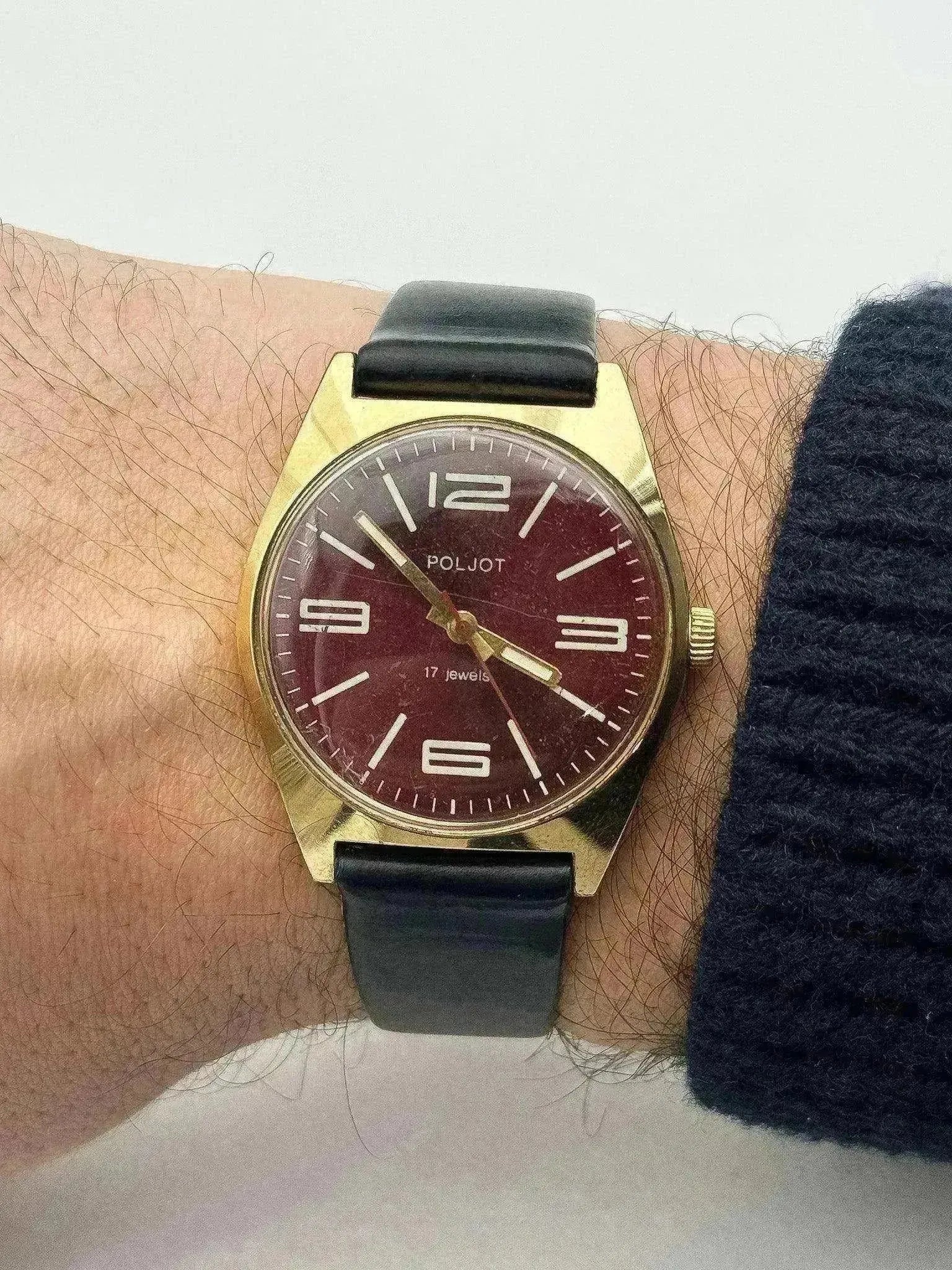 Poljot - Plaque or cadran bordeaux - 1970s - Atelier Victor