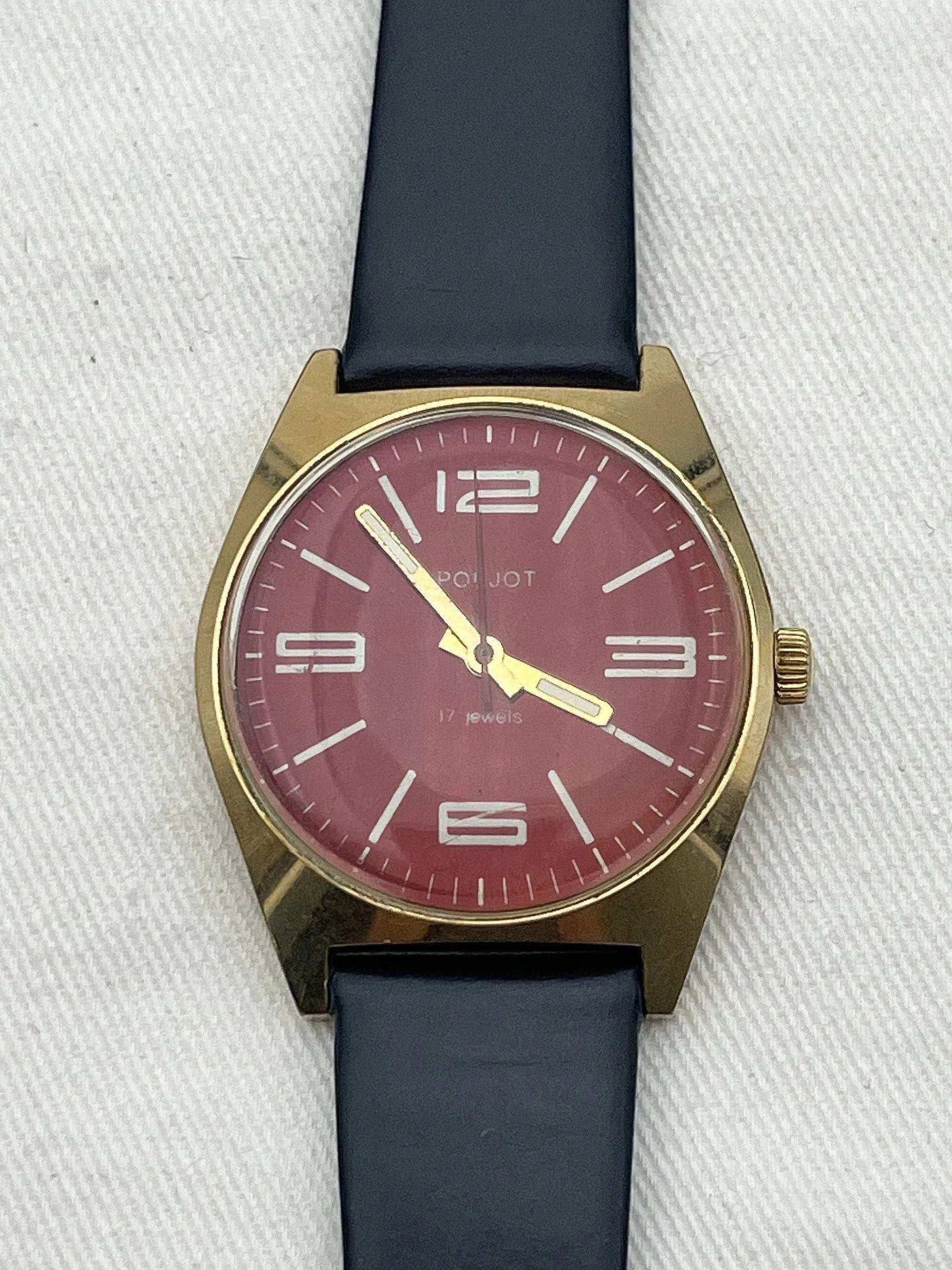 Poljot - Plaque or cadran bordeaux - 1970s - Atelier Victor - Vintage Watch Shop