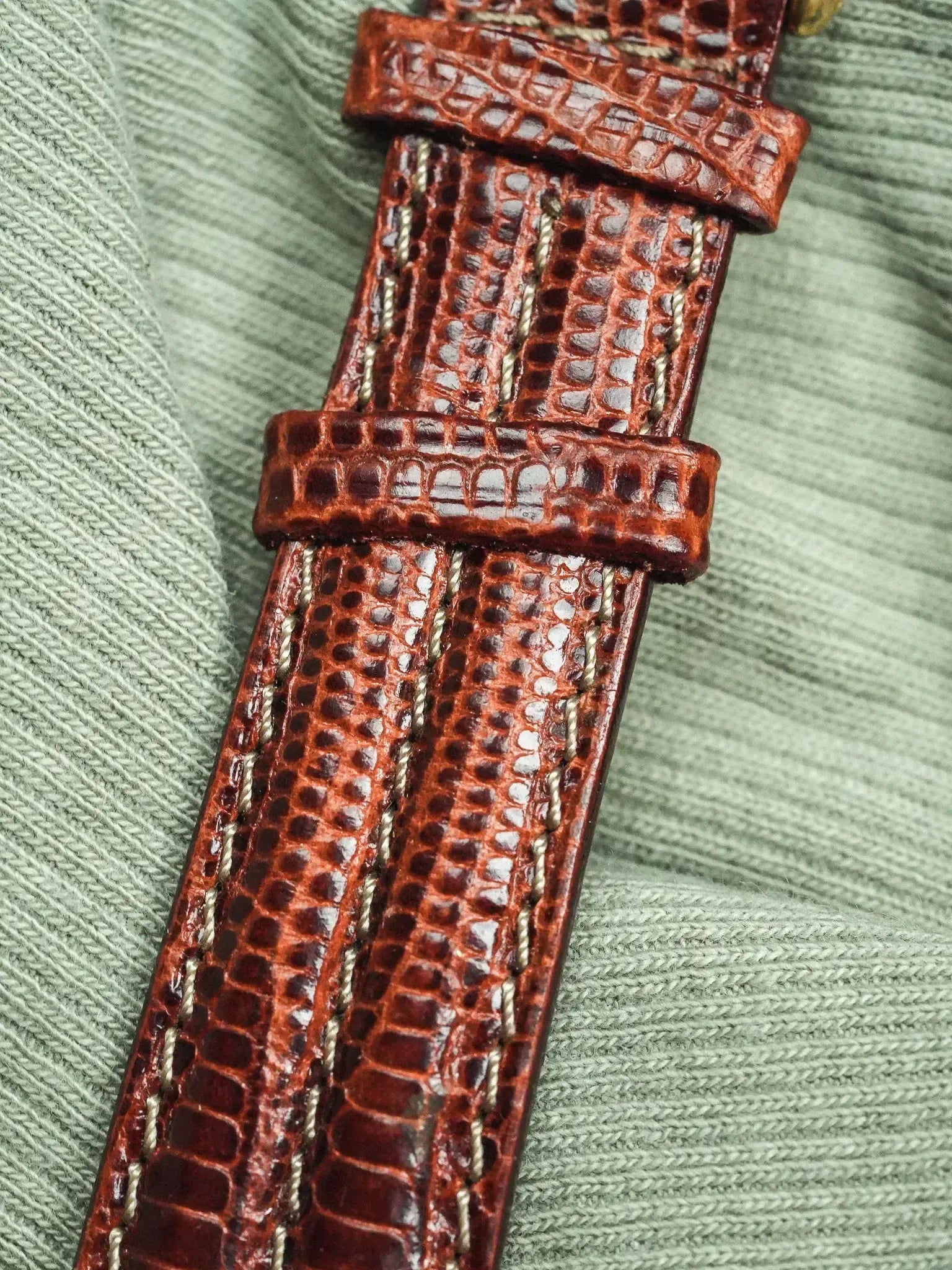 Pryngeps - Chronographe manuel plaqué bracelet cuir marron lézard - NOS - 1980s - Atelier Victor